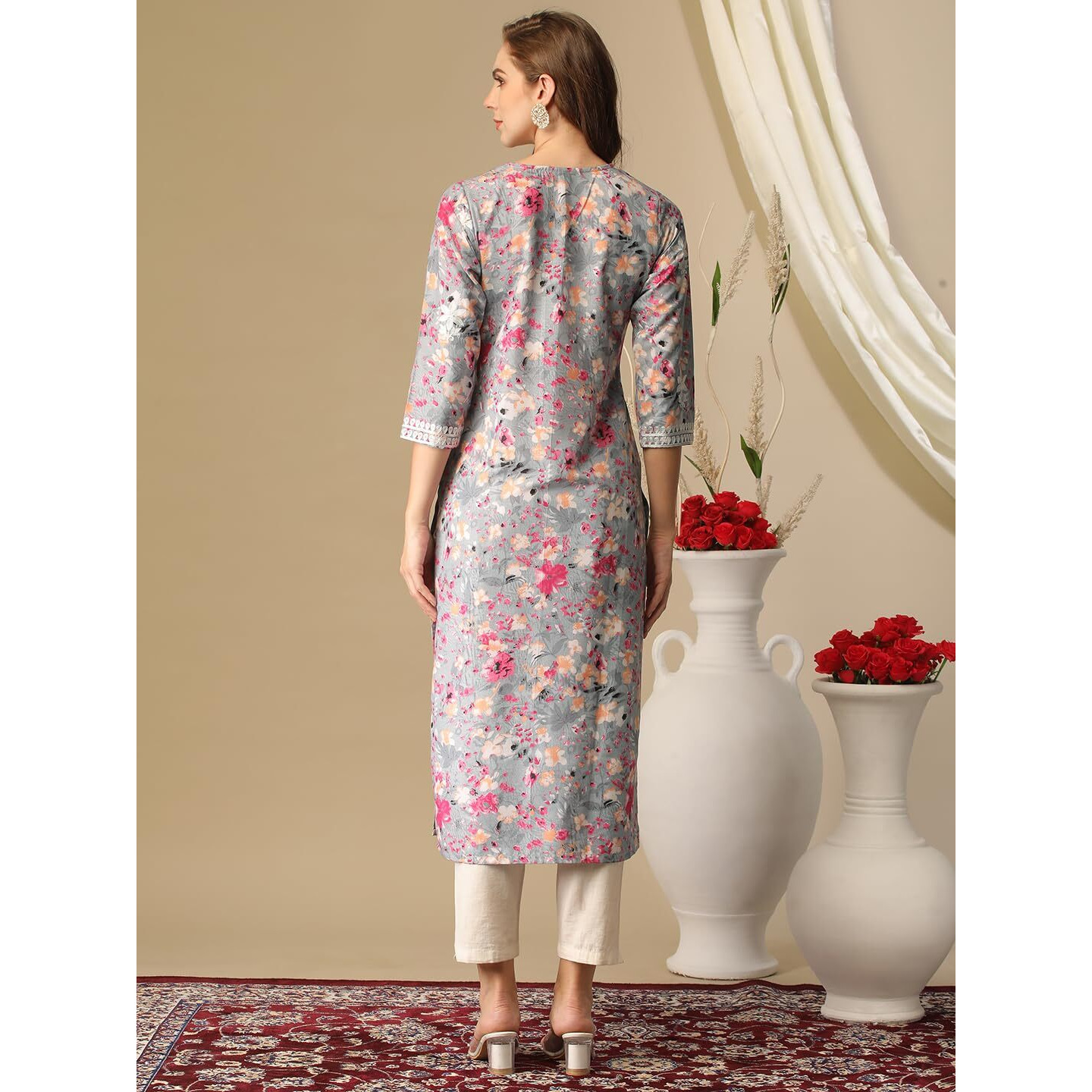 GoSriKi Women's Rayon Blend Chikankari Embroidered Straight Kurta (KISRUP-Multi-NW-GS_M_Grey_Medium)