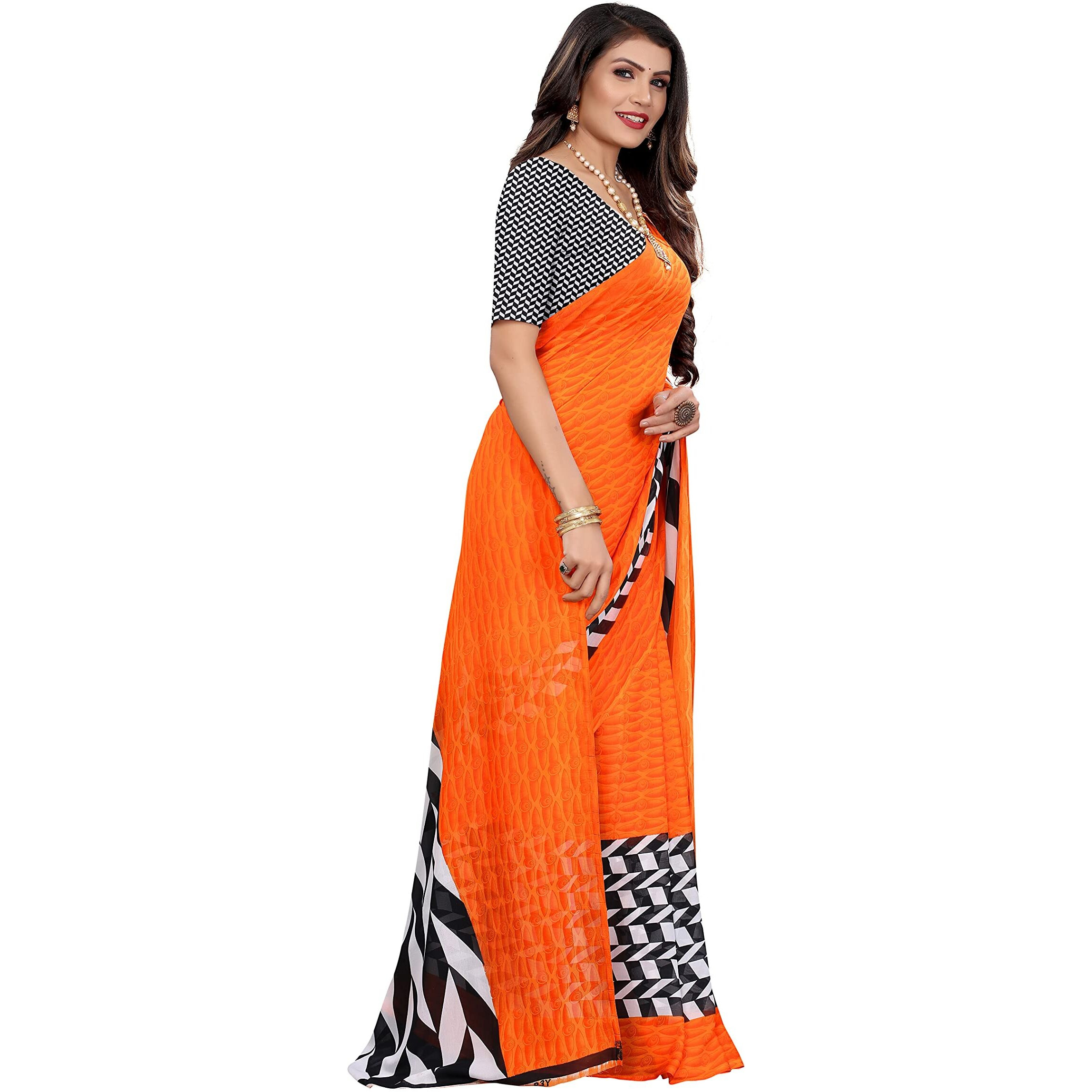 Yashika Women's Pure Georgette Saree With Blouse Piece (Piku Orange_Orange)