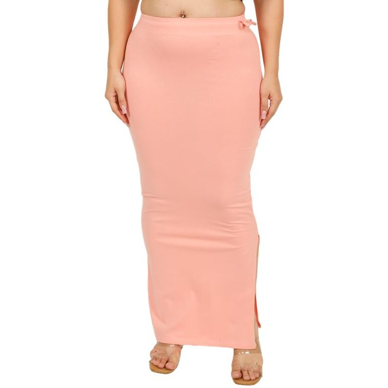 Georgio Martini - First Time In India Plus Size Cotton Lycra Saree Shapewear for Women Straight Cut Skirt with Side Cut | Shape Wear Dress for Sarees | Petticoat with Drawstring Peach-3XL