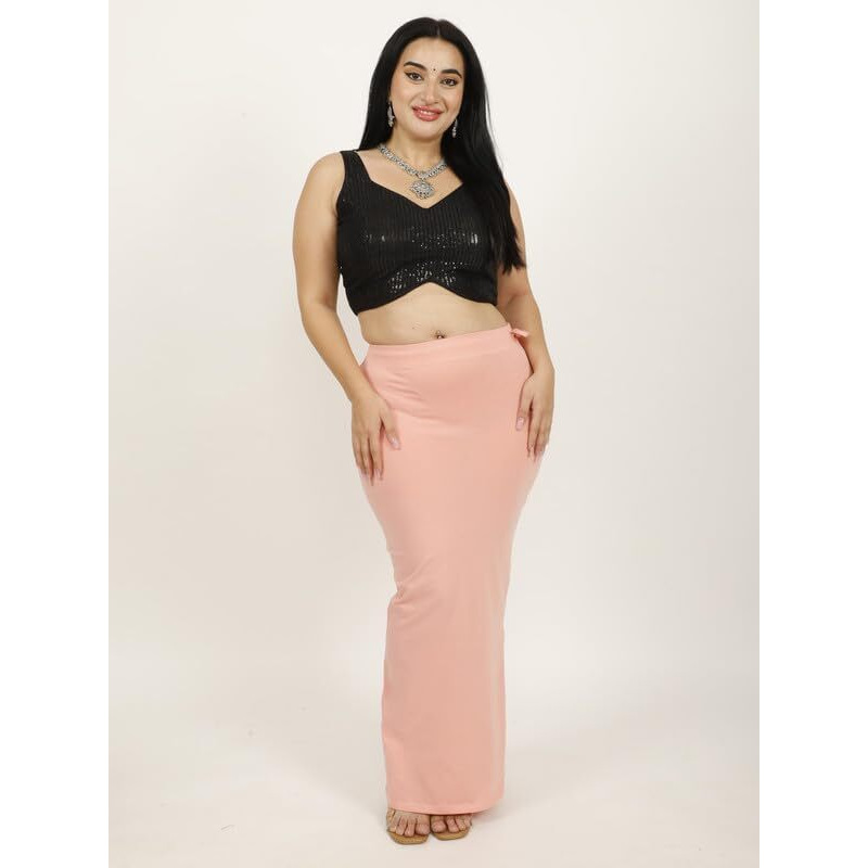 Georgio Martini - First Time In India Plus Size Cotton Lycra Saree Shapewear for Women Straight Cut Skirt with Side Cut | Shape Wear Dress for Sarees | Petticoat with Drawstring Peach-3XL