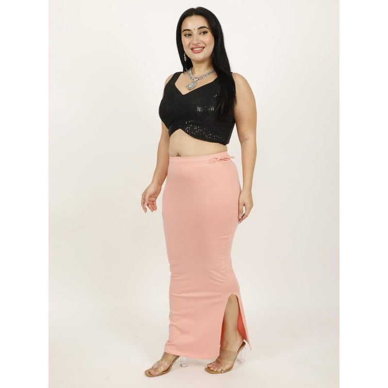 Georgio Martini - First Time In India Plus Size Cotton Lycra Saree Shapewear for Women Straight Cut Skirt with Side Cut | Shape Wear Dress for Sarees | Petticoat with Drawstring Peach-3XL