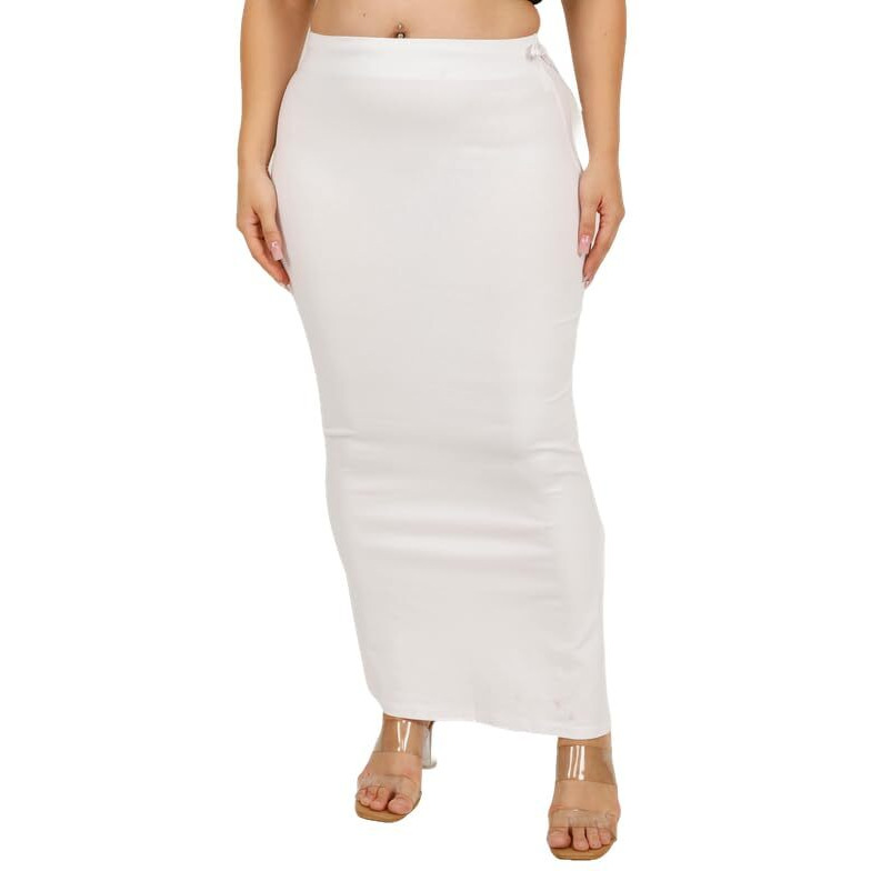 Georgio Martini - First Time In India Plus Size Cotton Lycra Saree Shapewear for Women Straight Cut Skirt with Side Cut | Shape Wear Dress for Sarees | Petticoat with Drawstring White-5XL
