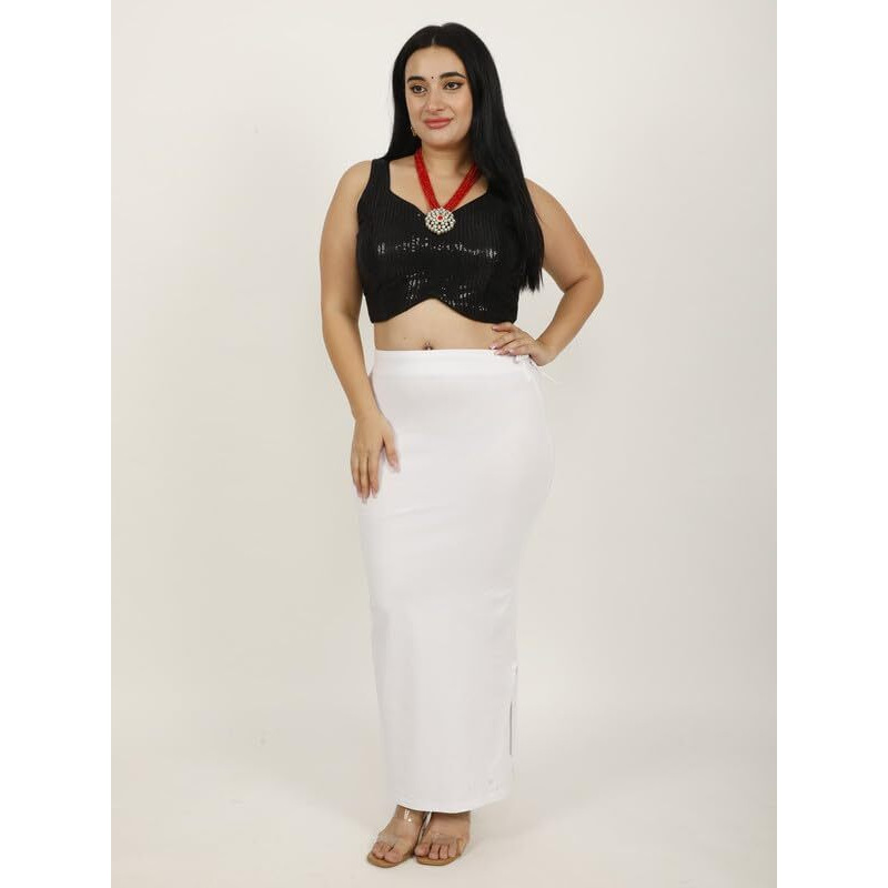 Georgio Martini - First Time In India Plus Size Cotton Lycra Saree Shapewear for Women Straight Cut Skirt with Side Cut | Shape Wear Dress for Sarees | Petticoat with Drawstring White-10XL