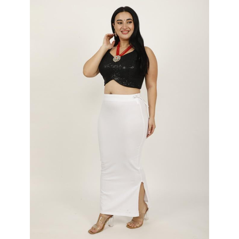 Georgio Martini - First Time In India Plus Size Cotton Lycra Saree Shapewear for Women Straight Cut Skirt with Side Cut | Shape Wear Dress for Sarees | Petticoat with Drawstring White-10XL