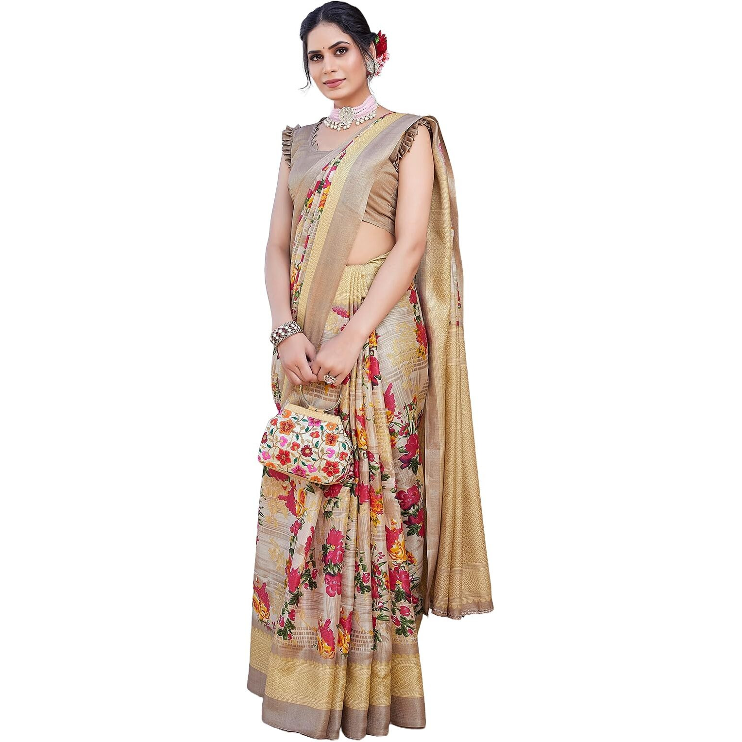 Yashika Women's Art Silk Saree Printed Saree With Unstitched Blouse Material - Suitable For All Indian Occasions and Festivals (AZ-YS-OG-AIR MUSTARD)