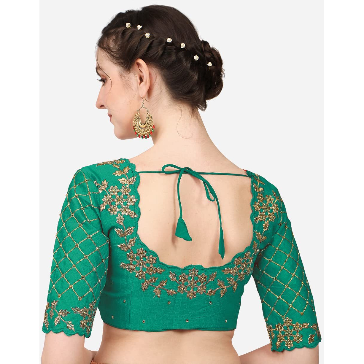 Vihu Fashion Women's Silk Floral Half Sleeve Regular Radhe Blouse 38 Rama