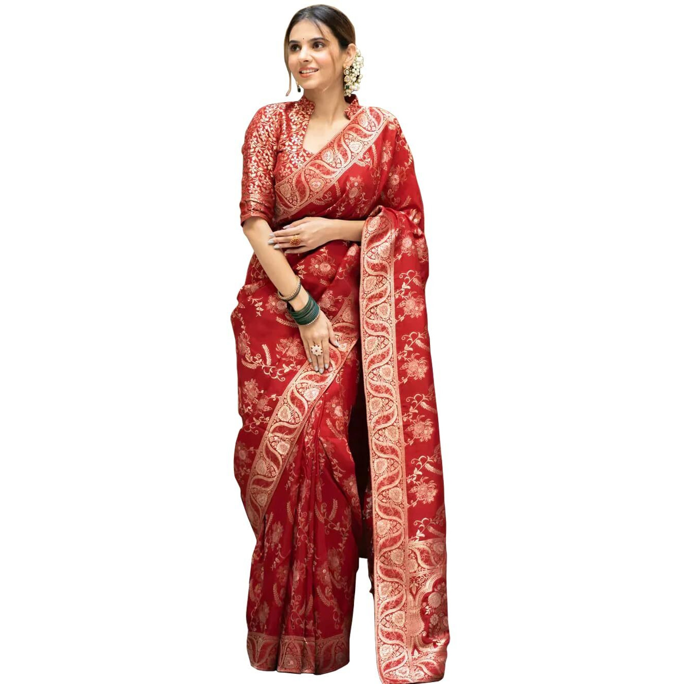Sugathari Women's Banarasi Saree Pure Kanjivaram Silk Soft new ladies 2024 Design Wear Pattu Sarees Latest Cotton Party Sari collections With Blouse Piece for Wedding sadi (P-196-RED)
