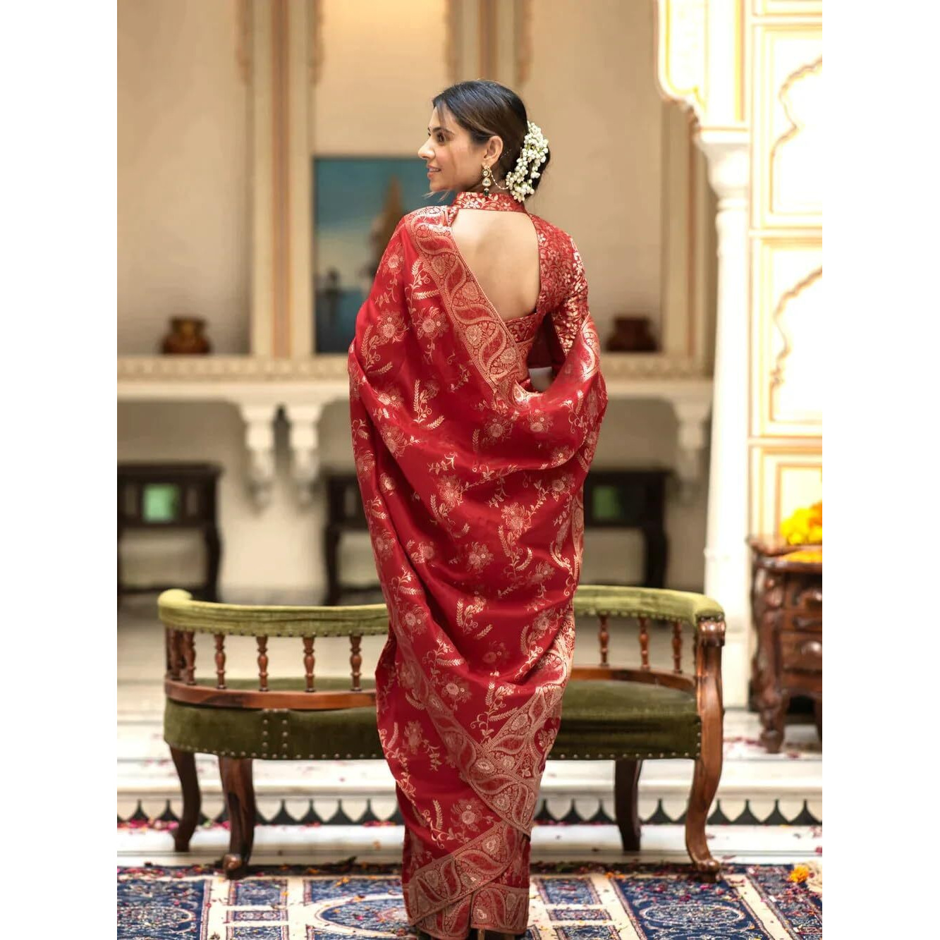 Sugathari Women's Banarasi Saree Pure Kanjivaram Silk Soft new ladies 2024 Design Wear Pattu Sarees Latest Cotton Party Sari collections With Blouse Piece for Wedding sadi (P-196-RED)