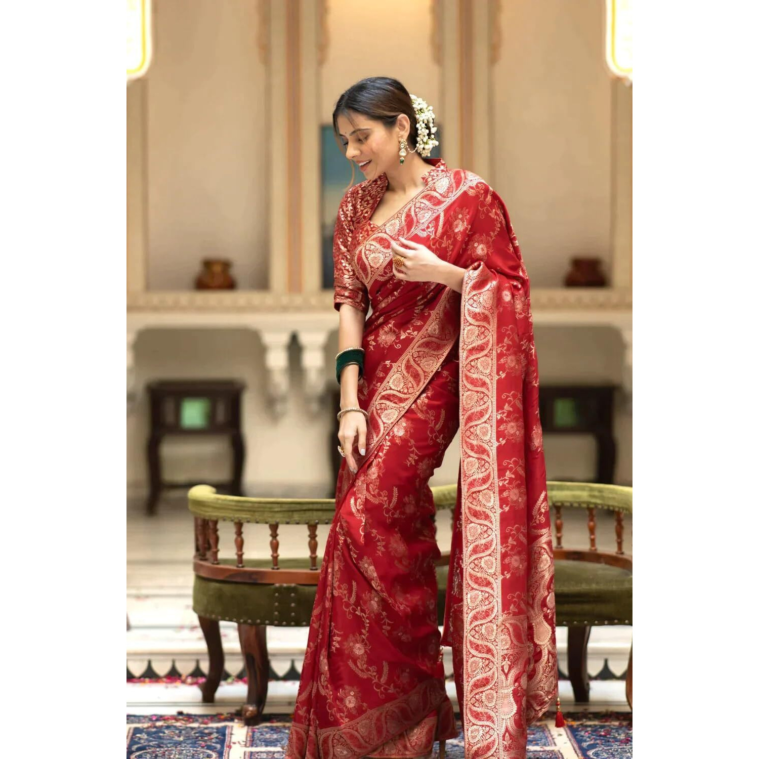 Sugathari Women's Banarasi Saree Pure Kanjivaram Silk Soft new ladies 2024 Design Wear Pattu Sarees Latest Cotton Party Sari collections With Blouse Piece for Wedding sadi (P-196-RED)
