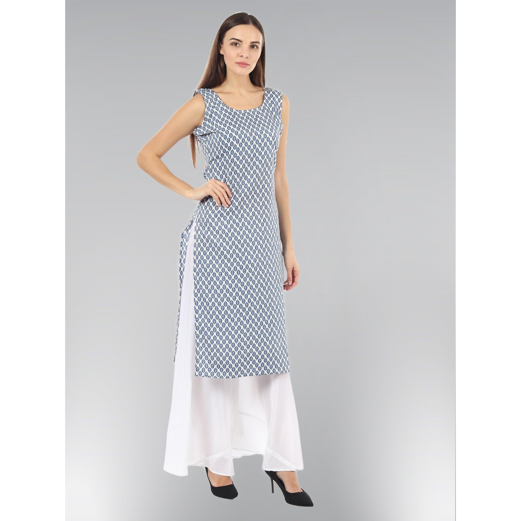PATLANI Women's Crepe Full Stitched Kurti. Blue