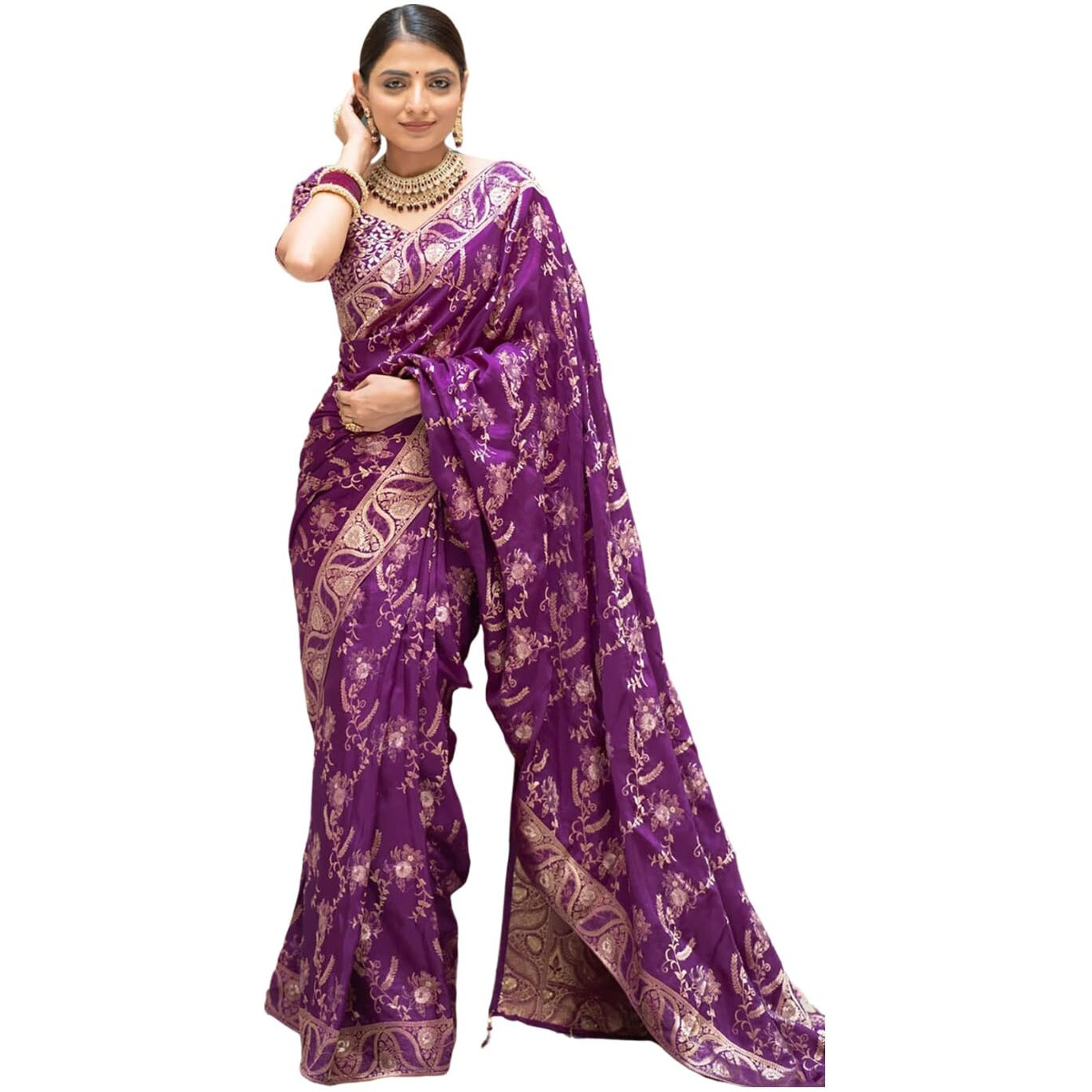 Satrani Women's Art Silk Jacquard Saree with Unstitched Blouse Piece (3584S355N_Purple)