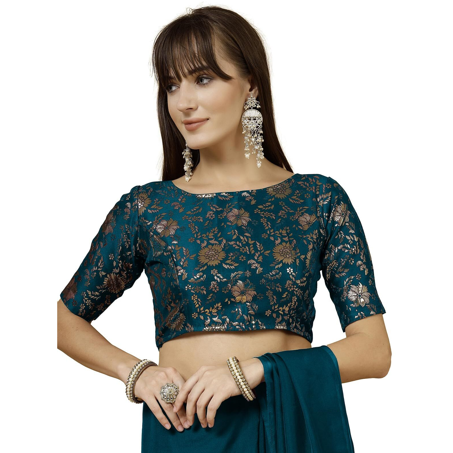 OOMPH Readymade Blouse for Women, Brocade, Boat Neck, rbbl507
