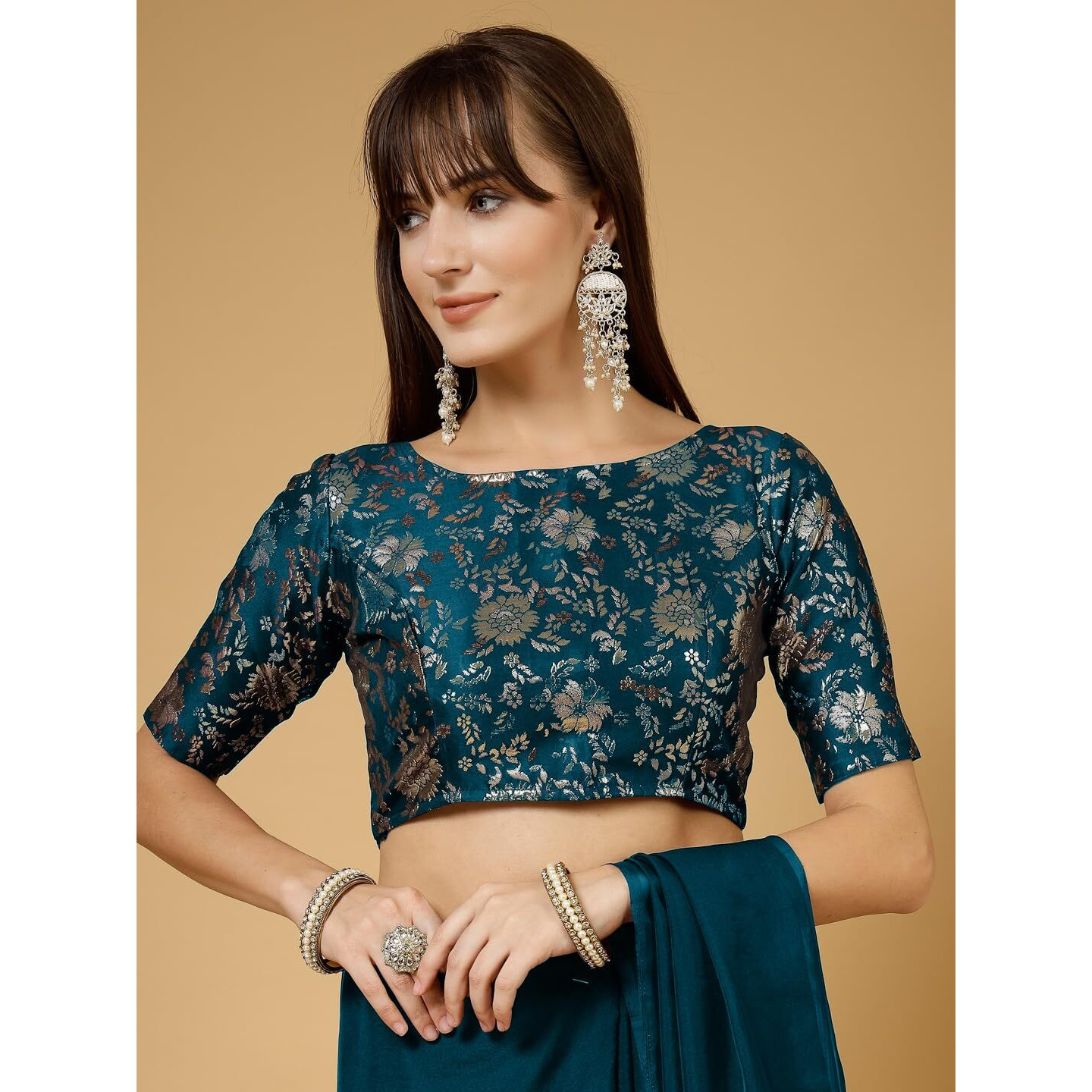 OOMPH Readymade Blouse for Women, Brocade, Boat Neck, rbbl507