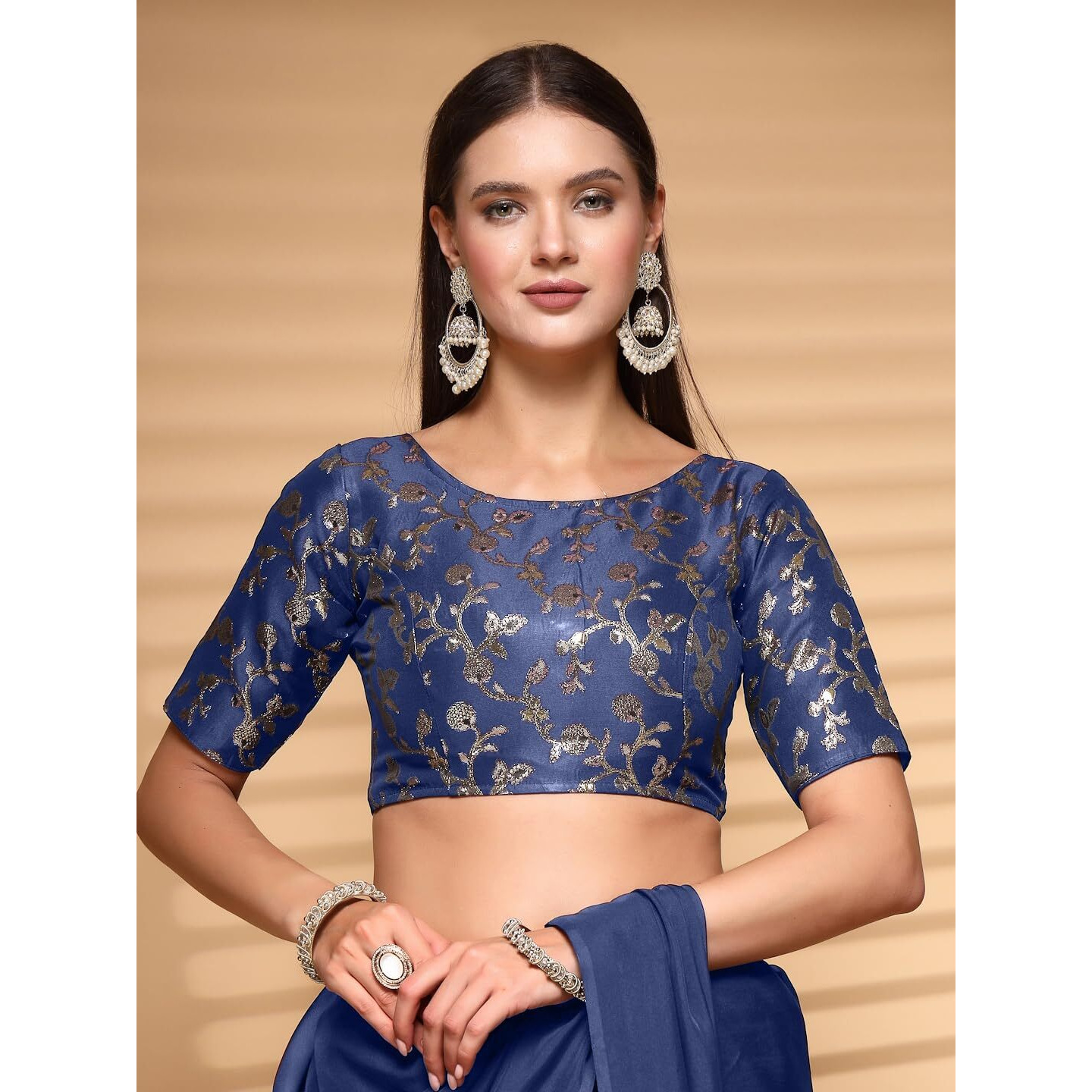 OOMPH Readymade Blouse for Women, Brocade, Boat Neck, rbbl496