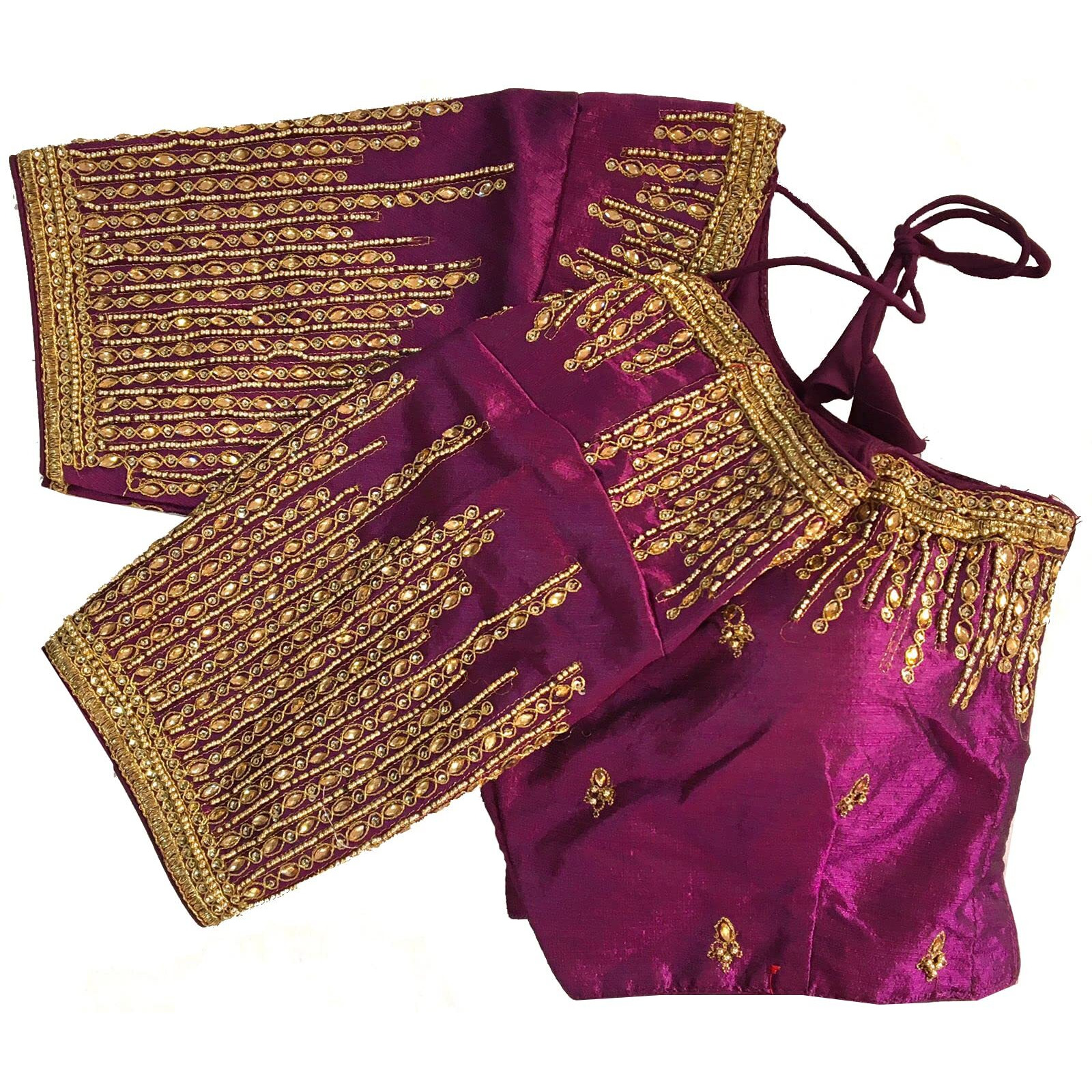 Pujia Mills Women's Silk Embroidery Maggam Khatli Work with Stone Work Readymade Blouse
