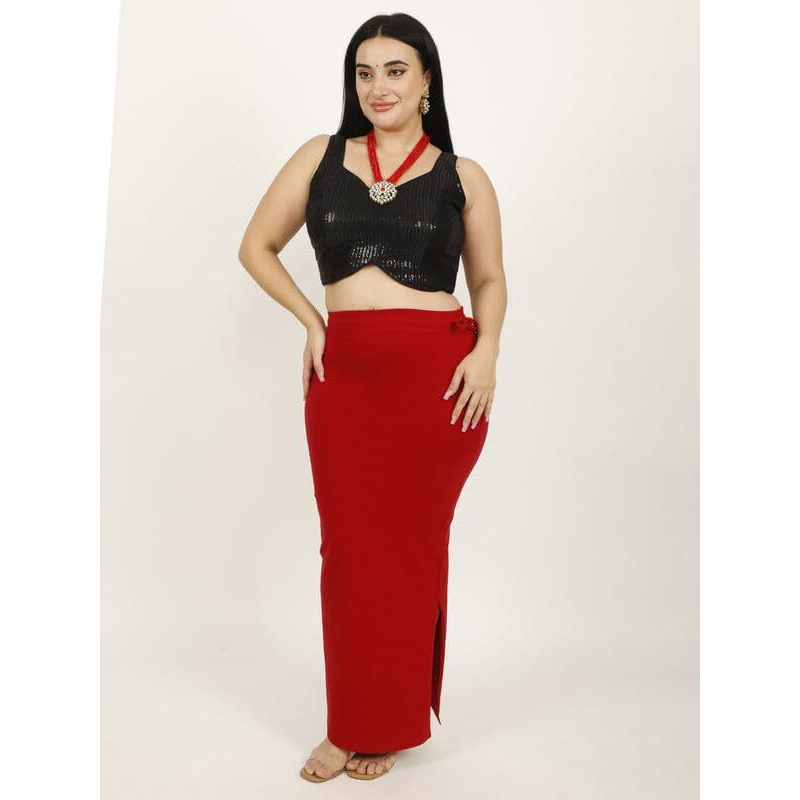 Georgio Martini - First Time In India Plus Size Cotton Lycra Saree Shapewear for Women Straight Cut Skirt with Side Cut | Shape Wear Dress for Sarees | Petticoat with Drawstring Maroon-XL