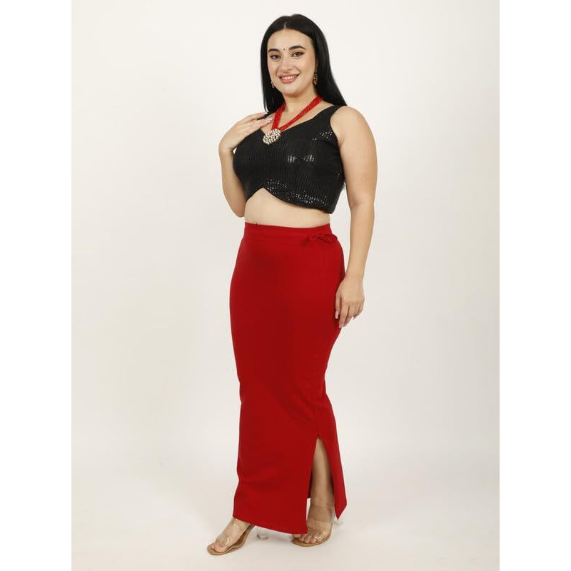 Georgio Martini - First Time In India Plus Size Cotton Lycra Saree Shapewear for Women Straight Cut Skirt with Side Cut | Shape Wear Dress for Sarees | Petticoat with Drawstring Maroon-XL