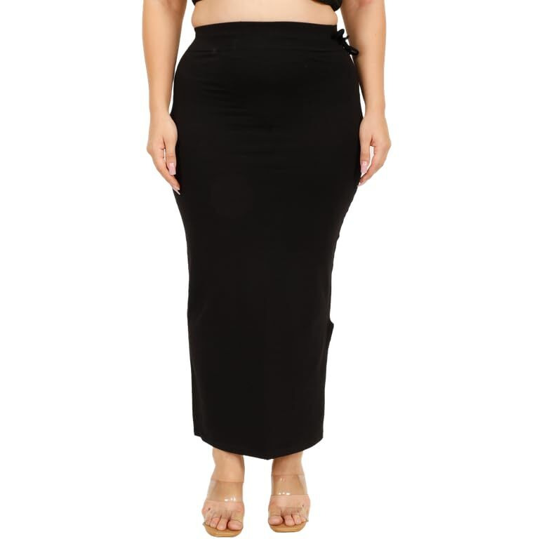 Georgio Martini - First Time In India Plus Size Cotton Lycra Saree Shapewear for Women Straight Cut Skirt with Side Cut | Shape Wear Dress for Sarees | Petticoat with Drawstring Black-7XL