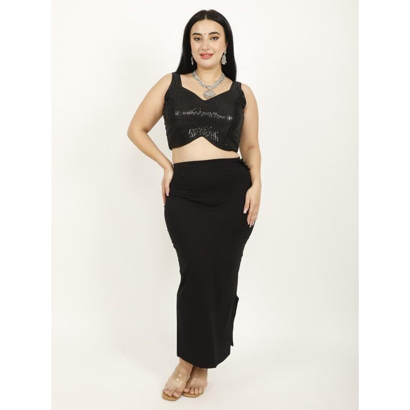 Georgio Martini - First Time In India Plus Size Cotton Lycra Saree Shapewear for Women Straight Cut Skirt with Side Cut | Shape Wear Dress for Sarees | Petticoat with Drawstring Black-7XL