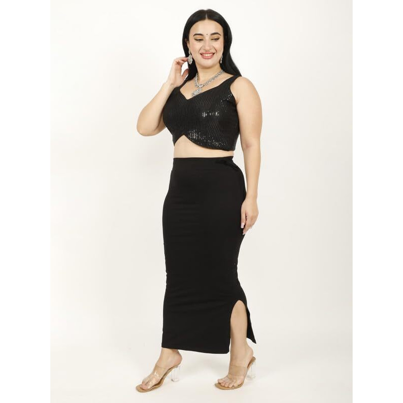 Georgio Martini - First Time In India Plus Size Cotton Lycra Saree Shapewear for Women Straight Cut Skirt with Side Cut | Shape Wear Dress for Sarees | Petticoat with Drawstring Black-7XL
