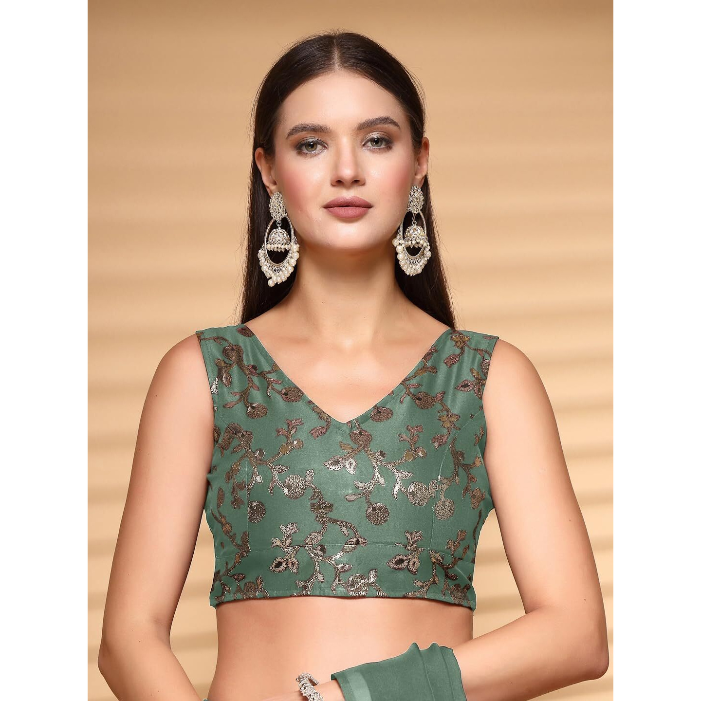 OOMPH Readymade Blouse for Women, Brocade, Sleeveless, V-Neck, rbbl698