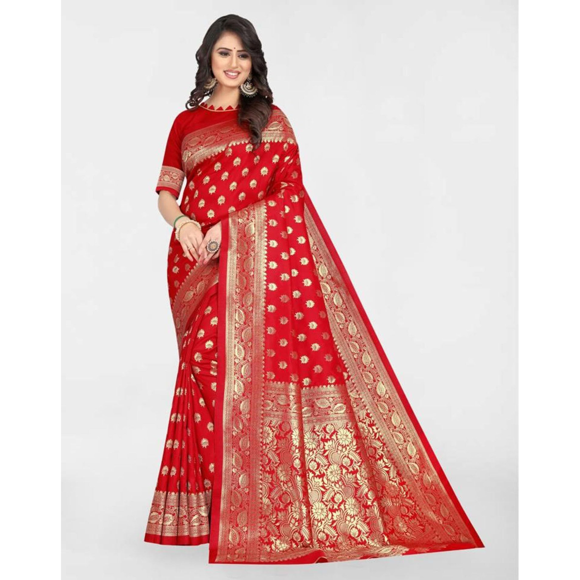 SAMAH Women's Jacquard Art Silk Saree (3591S316NA_Red)