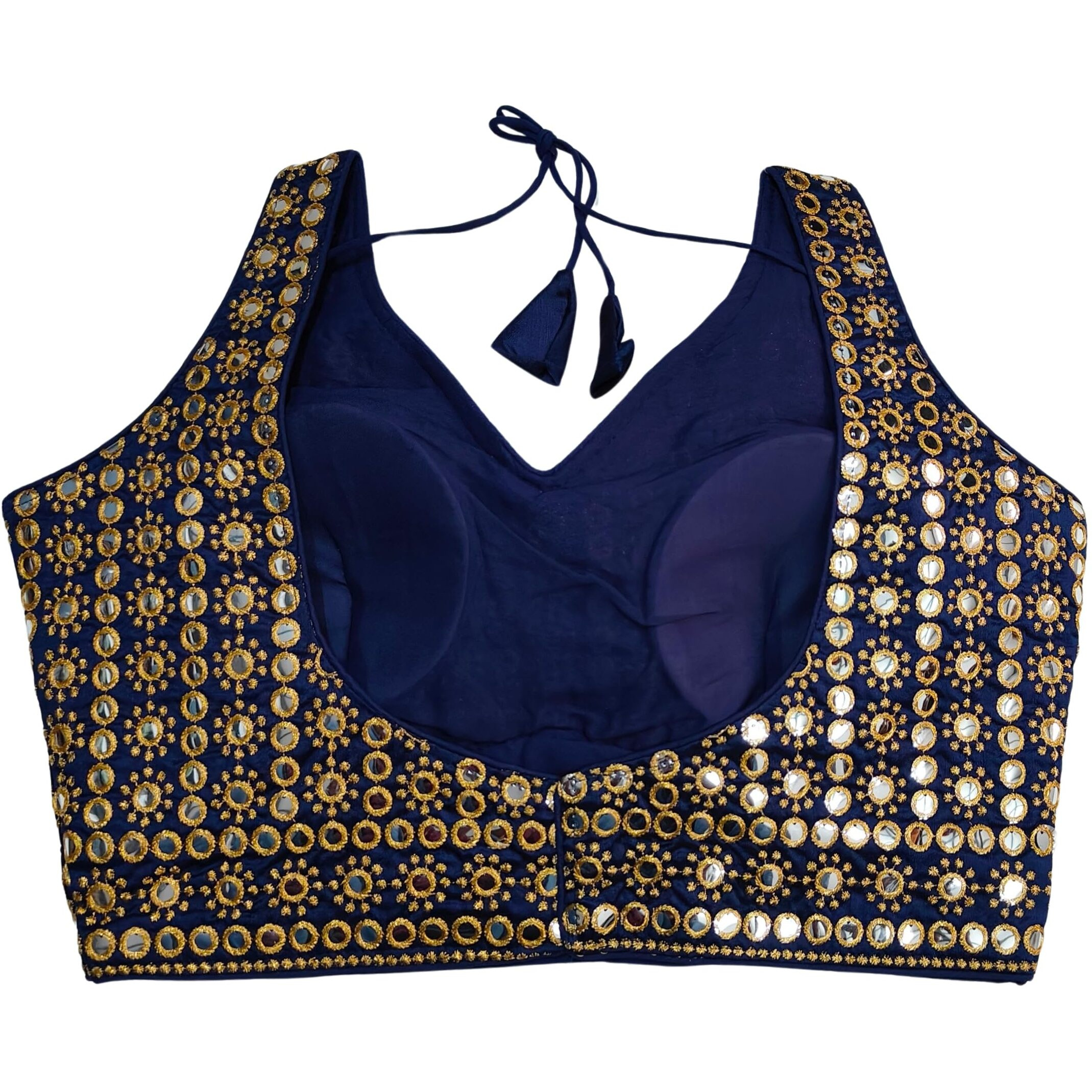 Pujia Mills Women's Readymade Blouse Sleeveless Blouse Embroidery jari Work Mirror Blouse Handwork Readymade Saree Blouse for Women for Saree and Lehenga Choli (B101 Navy Blue 34)