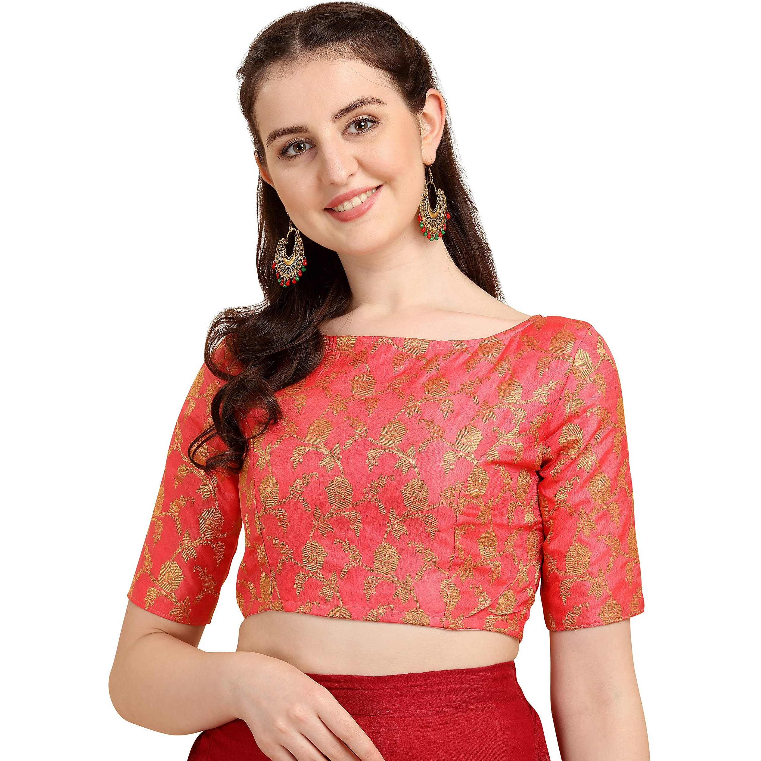 OOMPH Jacquard Pink Readymade Blouse for Women - rbbl128xxl