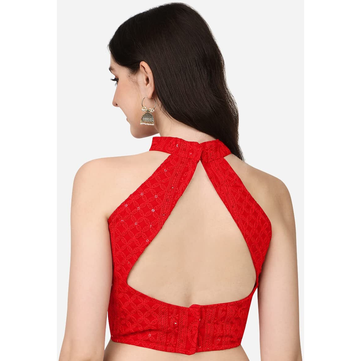 Vihu Fashion Women's Silk Solid Sleeveless Regular Blouse (Halter Neck Red 38)