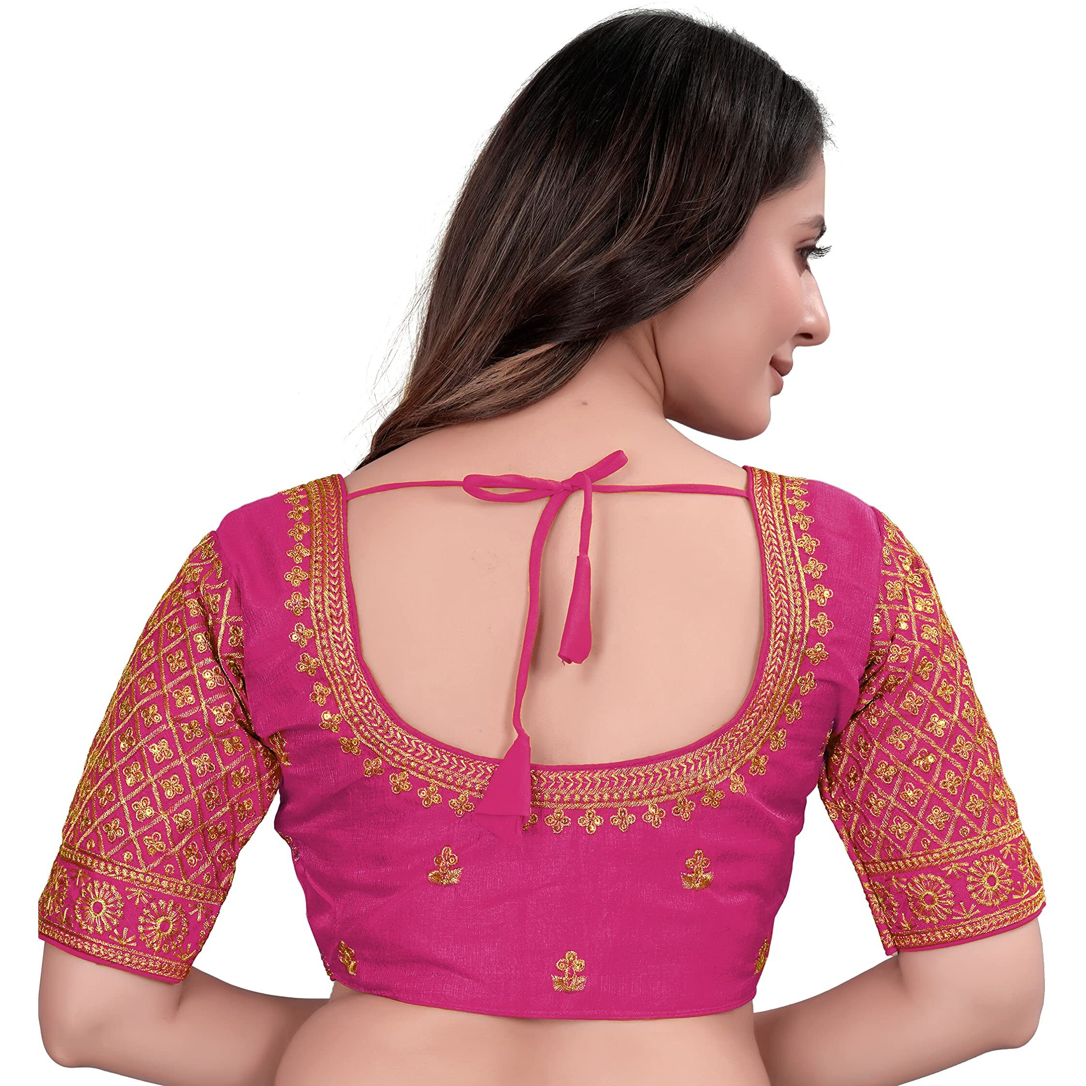 Pujia Mills Women's Blouse Readymade Blouse Embroidery Blouse Readymade Blouses for Women Readymade Blouses for Women Half Readymade Saree Blouse for Women Pink Blouse Readymade (Sigma Pink 38)