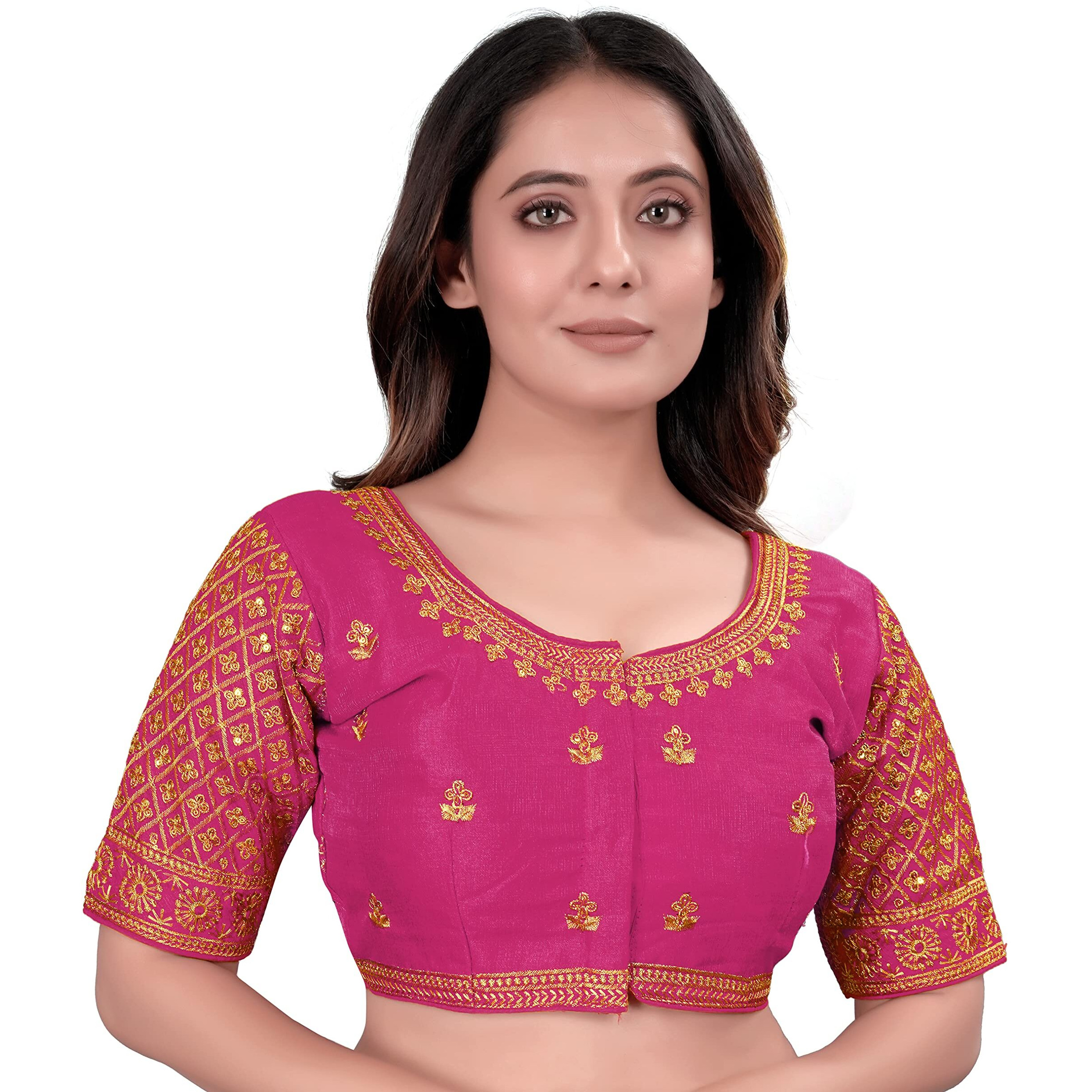 Pujia Mills Women's Blouse Readymade Blouse Embroidery Blouse Readymade Blouses for Women Readymade Blouses for Women Half Readymade Saree Blouse for Women Pink Blouse Readymade (Sigma Pink 38)