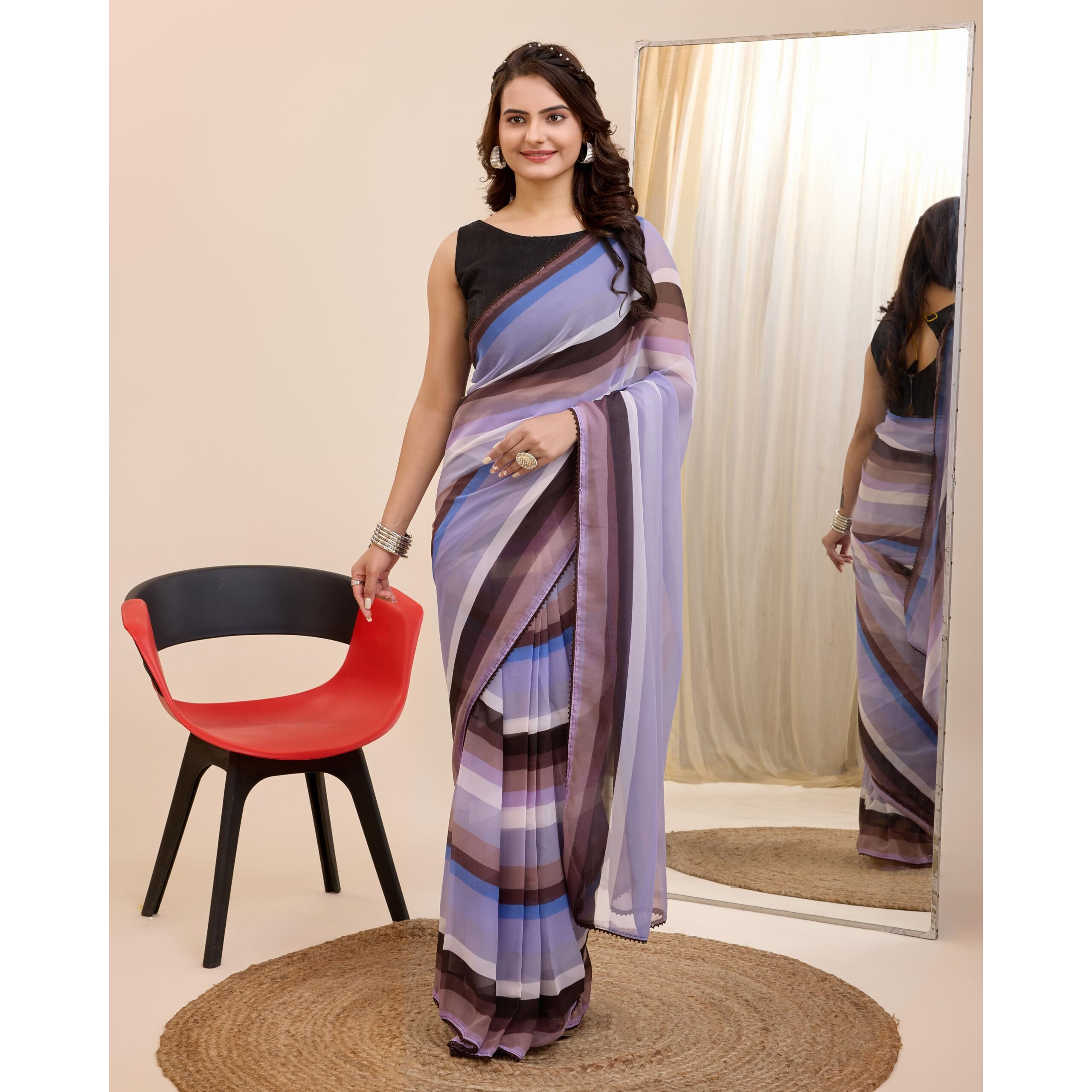 VAIRAGEE Women Soft Georgette Stylish Printed Ready To Wear Saree With Unstitched Blouse (2054) (Lavender)