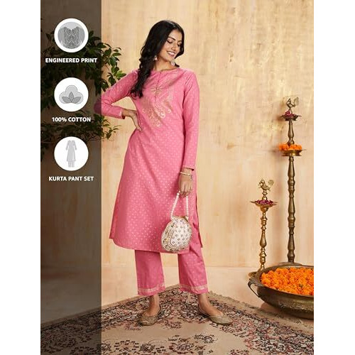Amazon Brand - Myx Women's Cotton Salwar Suit (MYX-AW23-SKD-03_Onion Pink_M)