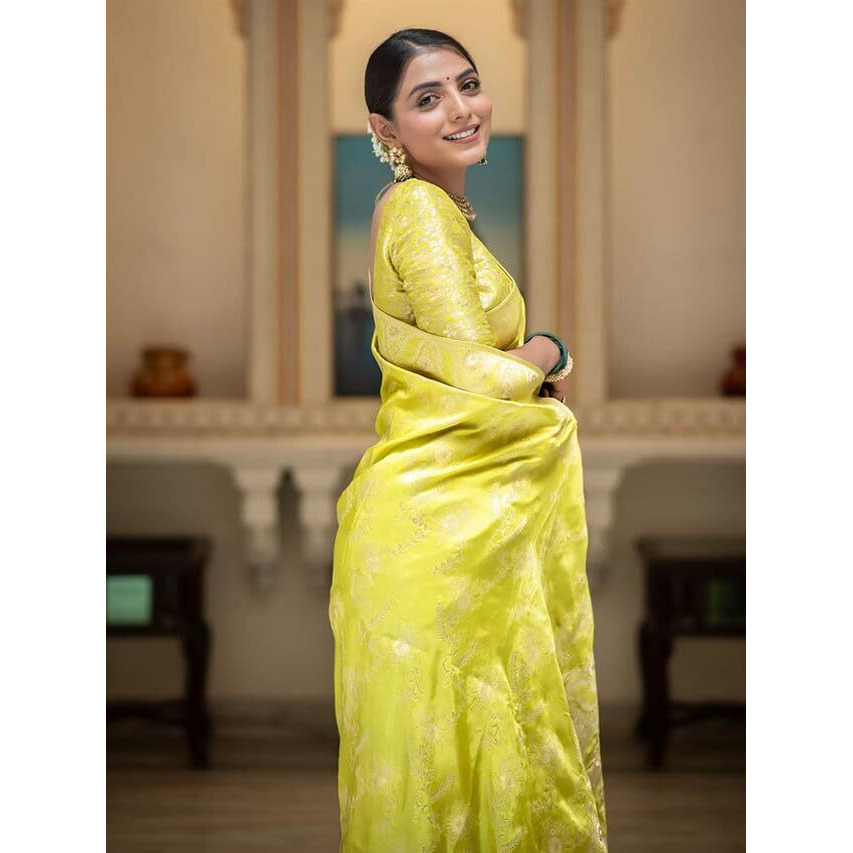 Satrani Women's Art Silk Jacquard Saree with Unstitched Blouse Piece (3584S354N_Lime Green)