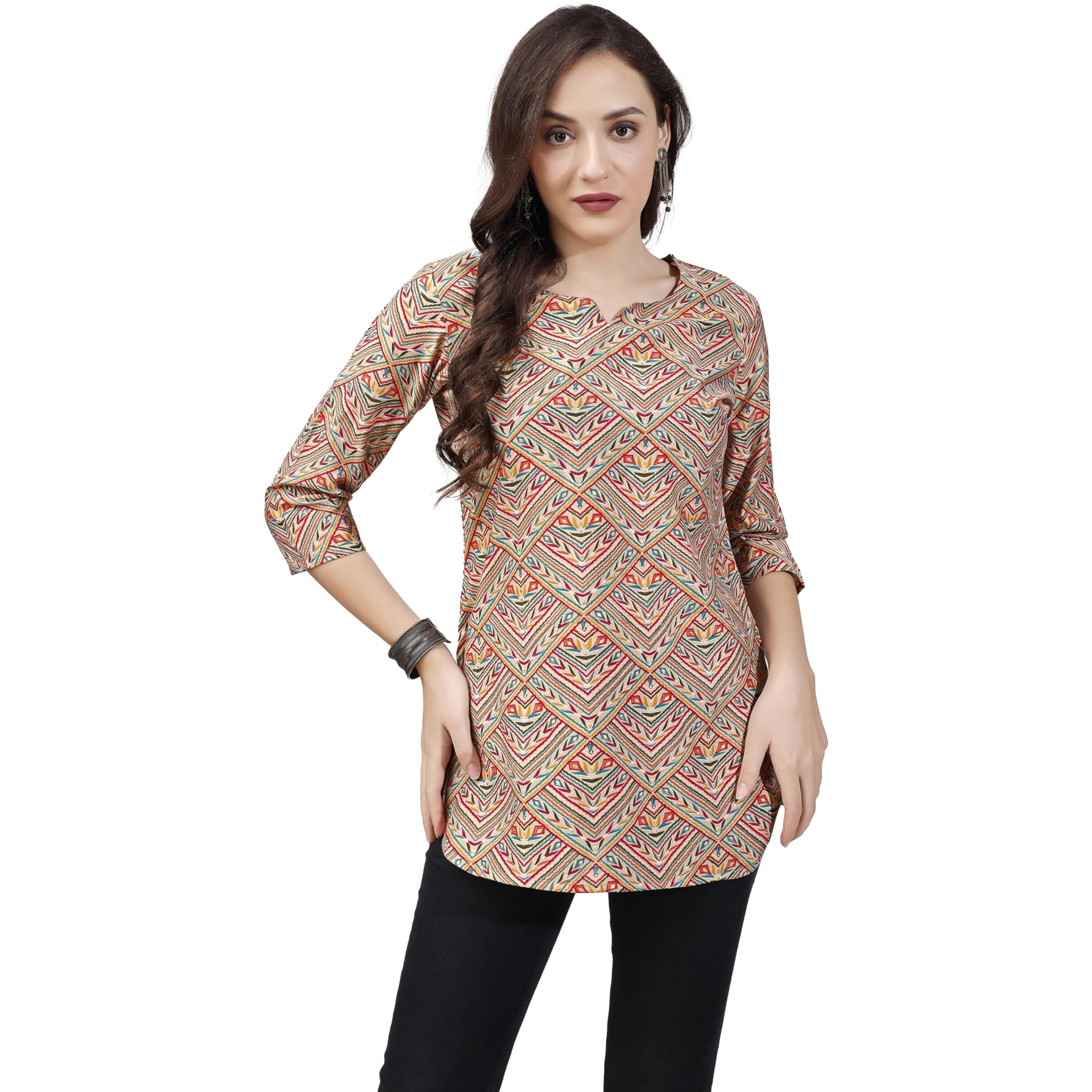 SMOWKLY Ethnic Kurta || Printed Cotton Kurta || Womens Casual wear || Colorful Traditional top || Comfortable Womens Fashion || Stylish Ethnic Clothing (1455_Red_XL)
