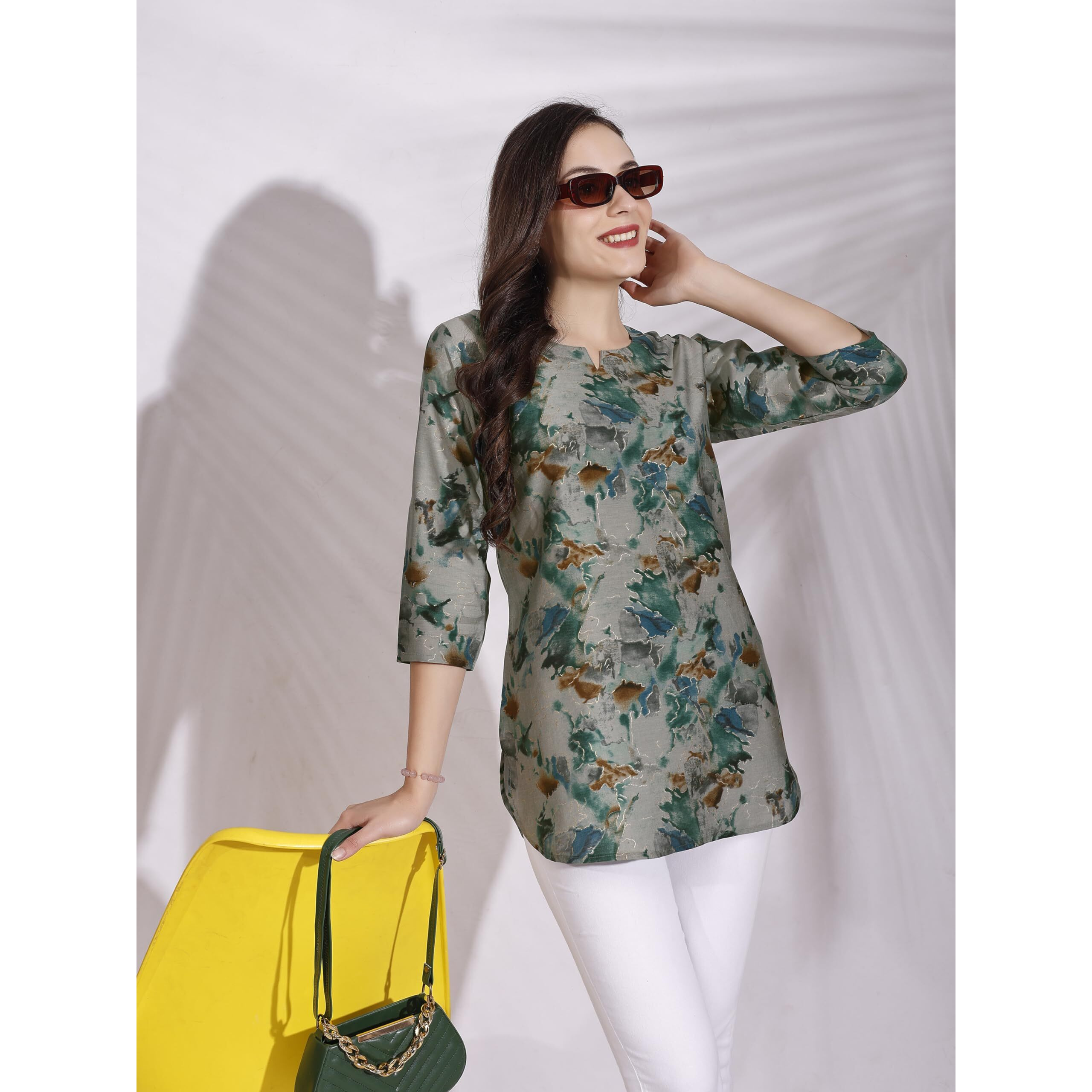 SMOWKLY Ethnic Kurta || Printed Cotton Kurta || Womens Casual wear || Colorful Traditional top || Comfortable Womens Fashion || Stylish Ethnic Clothing (1450_Green_S)