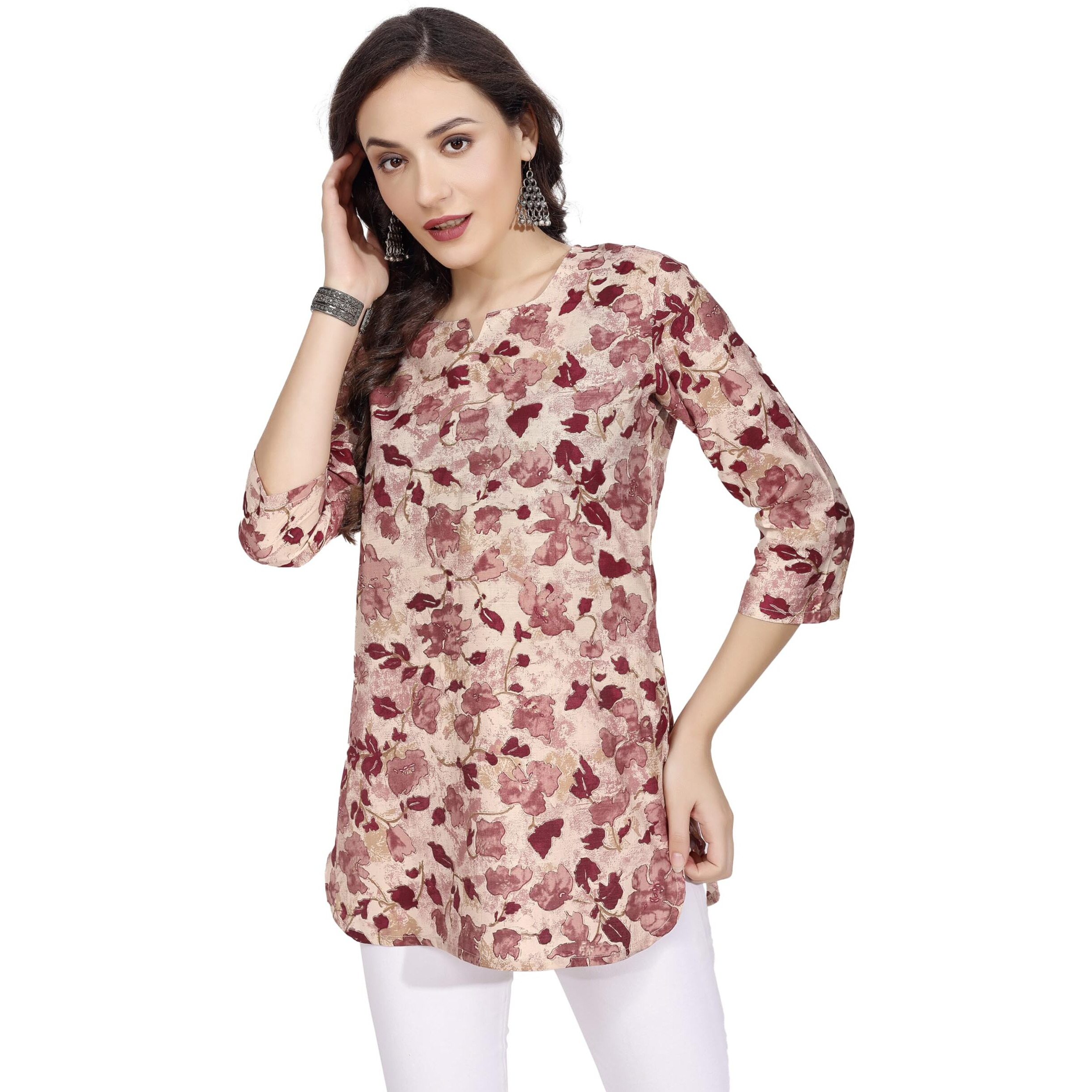 SMOWKLY Ethnic Kurta || Printed Cotton Kurta || Womens Casual wear || Colorful Traditional top || Comfortable Womens Fashion || Stylish Ethnic Clothing (1451_Maroon_L)
