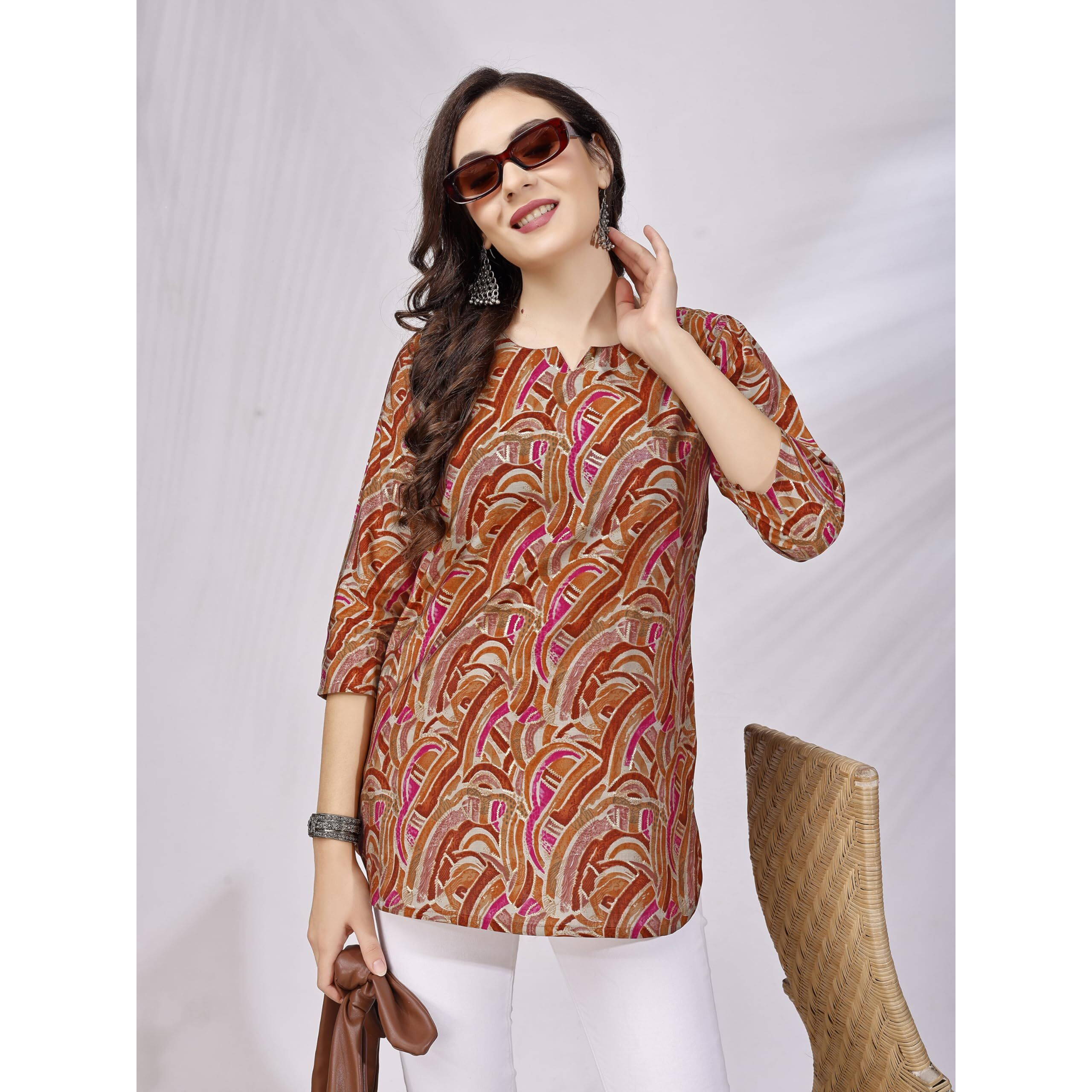 SMOWKLY Ethnic Kurta || Printed Cotton Kurta || Womens Casual wear || Colorful Traditional top || Comfortable Womens Fashion || Stylish Ethnic Clothing (1446_Red_XXL)
