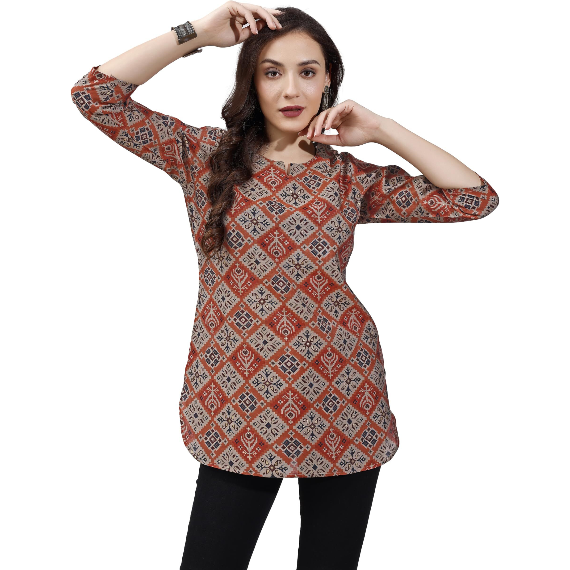 SMOWKLY Ethnic Kurta || Printed Cotton Kurta || Womens Casual wear || Colorful Traditional top || Comfortable Womens Fashion || Stylish Ethnic Clothing (1448_Red_L)
