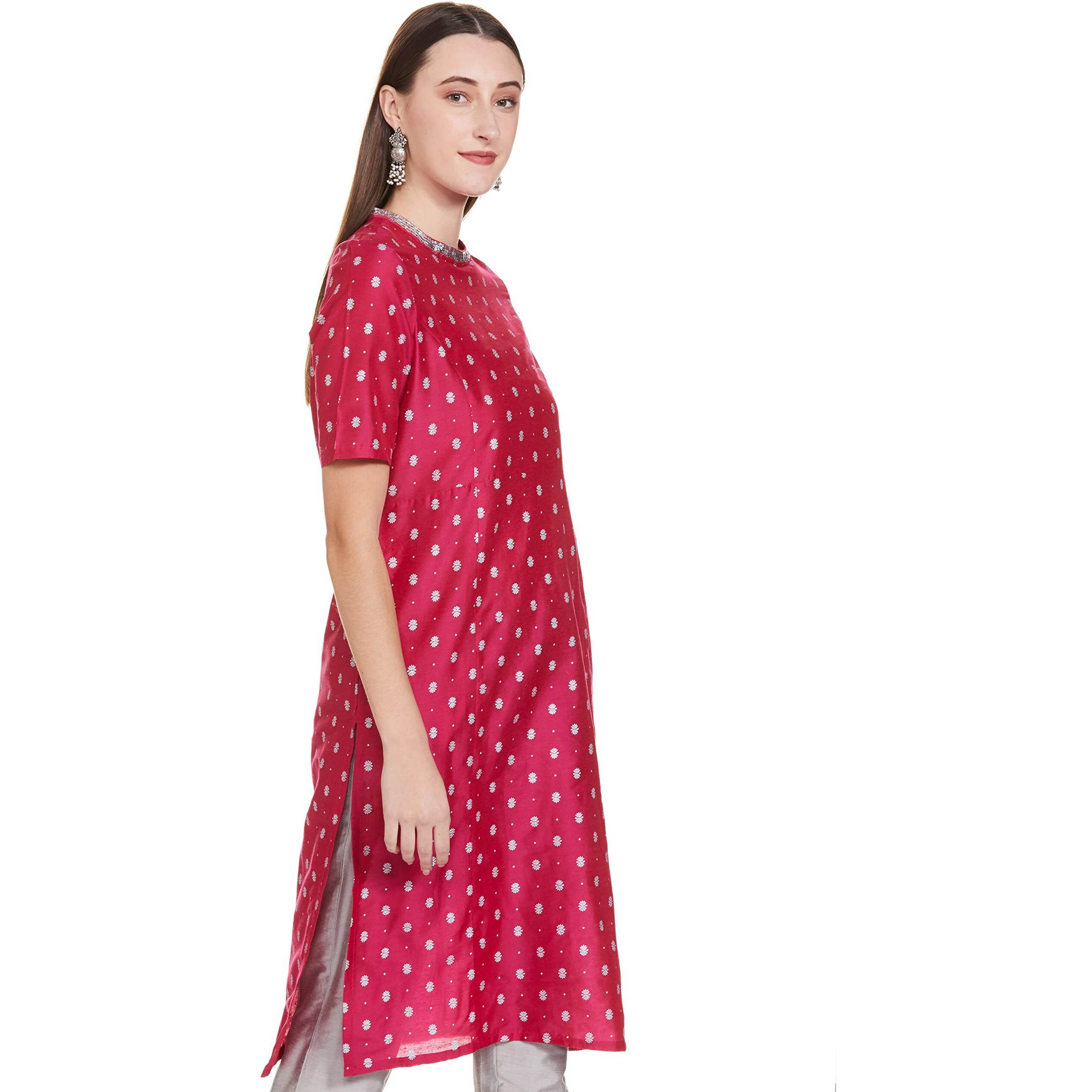 Amazon Brand - Tavasya Women's Polyester Straight Festive Kurti (PAG 154_CHOTI BOOTI (Fuschia) _4XL)