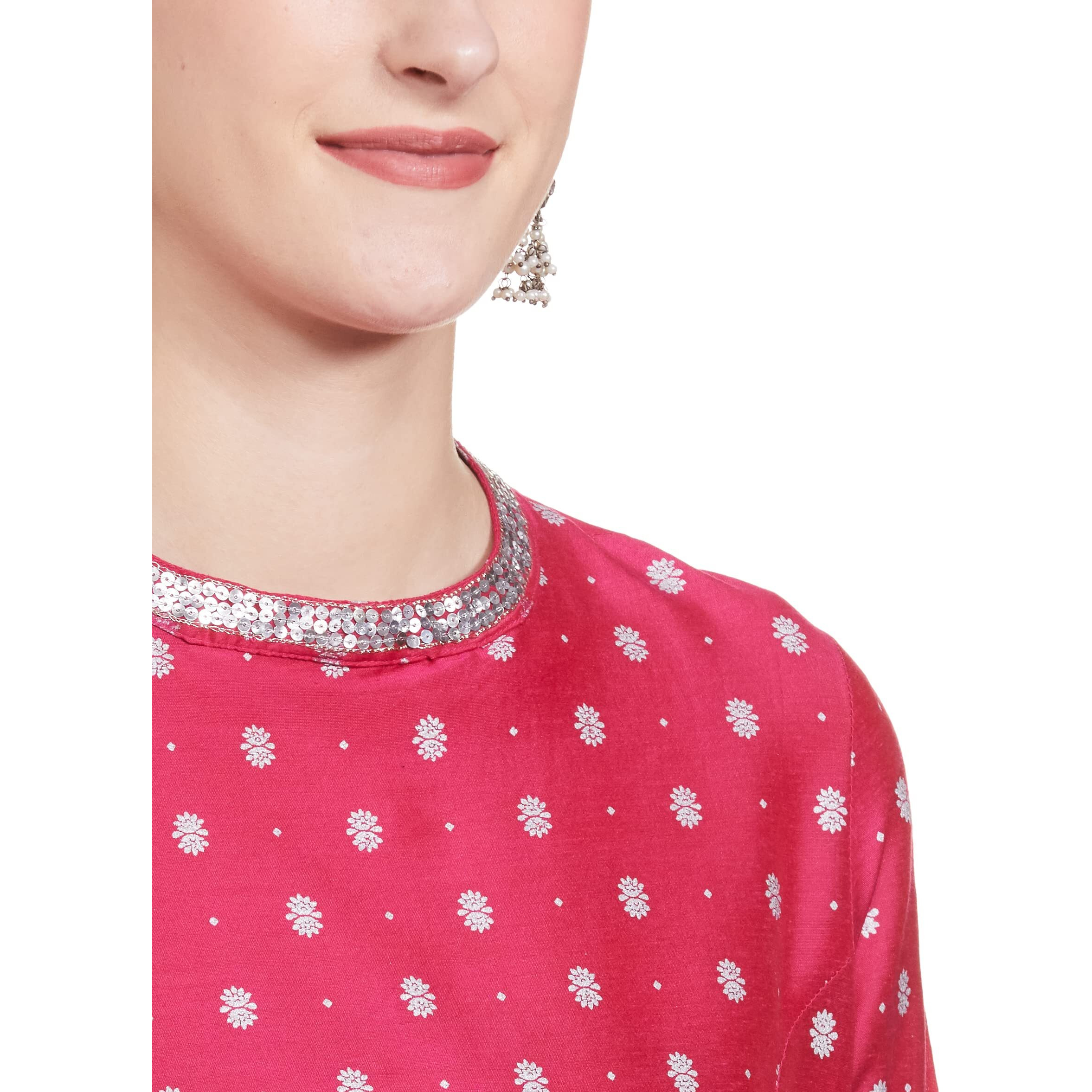 Amazon Brand - Tavasya Women's Polyester Straight Festive Kurti (PAG 154_CHOTI BOOTI (Fuschia) _4XL)