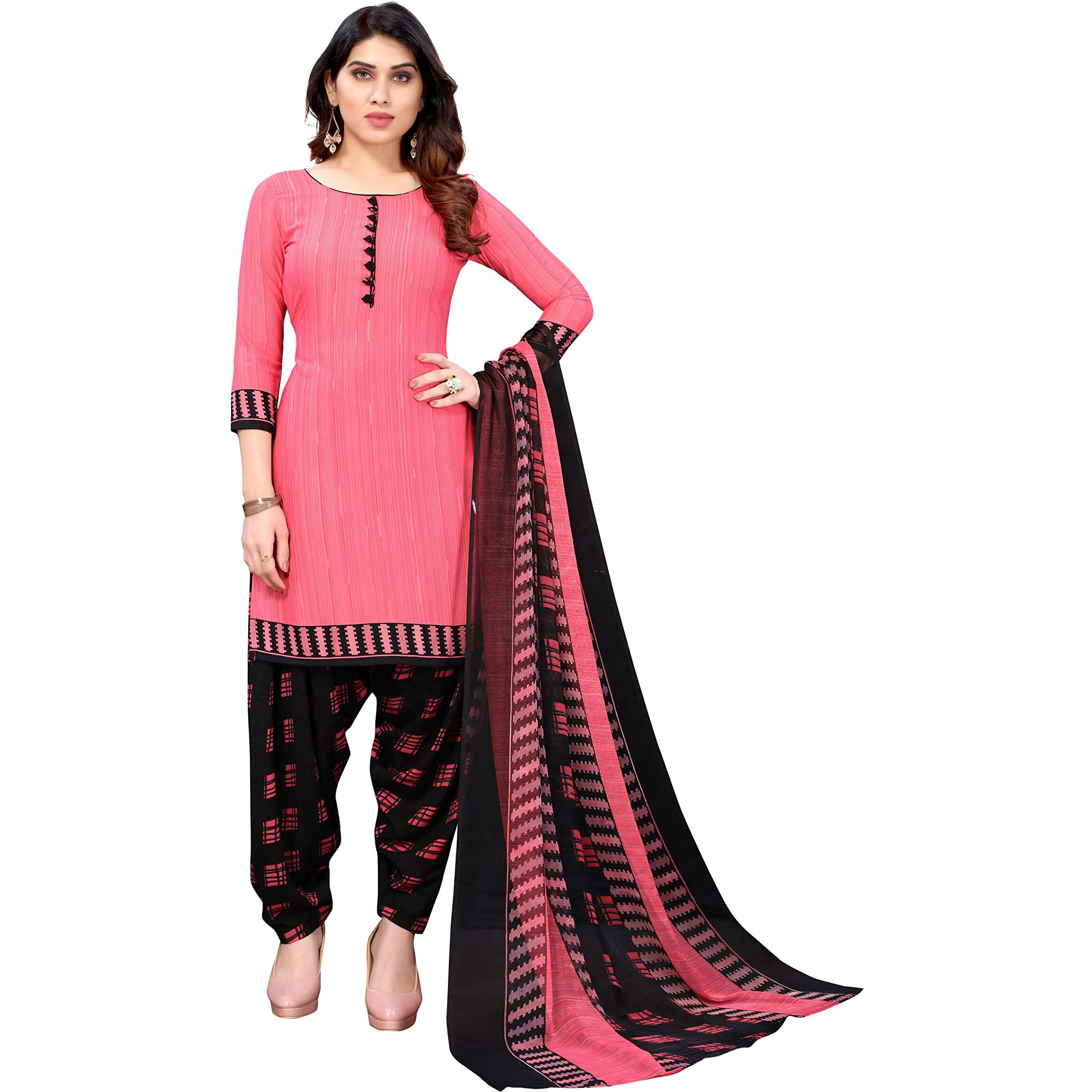 Yashika Women's French Crepe Printed Unstiched Dress Material(NILU PINK),Dark Pink,Free Size