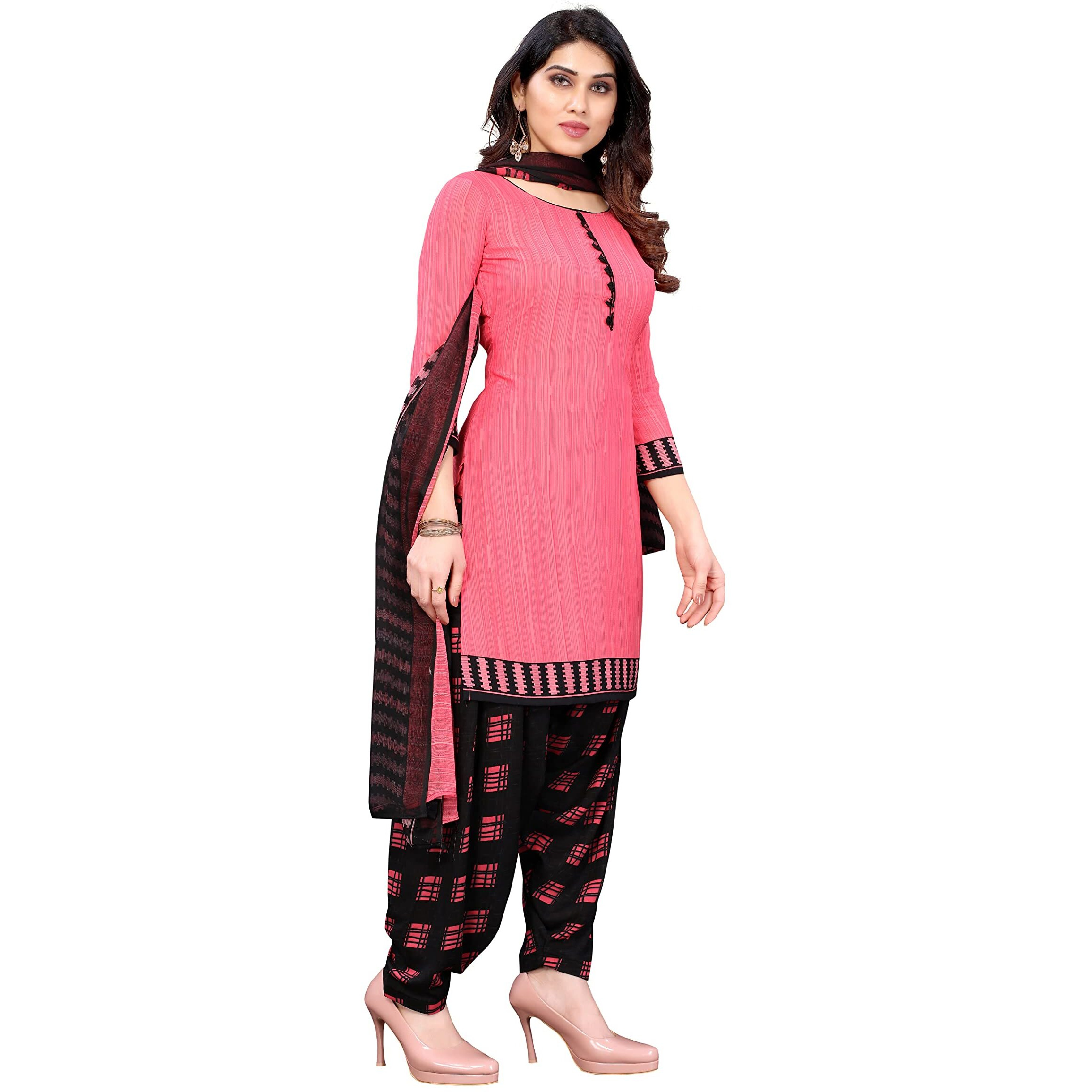 Yashika Women's French Crepe Printed Unstiched Dress Material(NILU PINK),Dark Pink,Free Size
