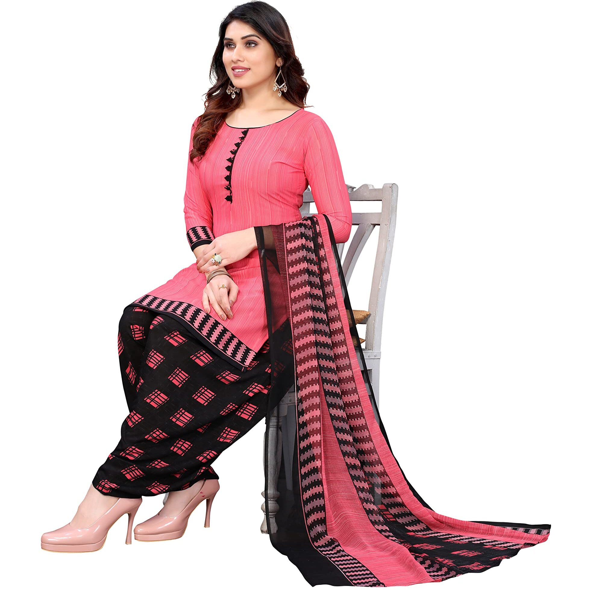 Yashika Women's French Crepe Printed Unstiched Dress Material(NILU PINK),Dark Pink,Free Size