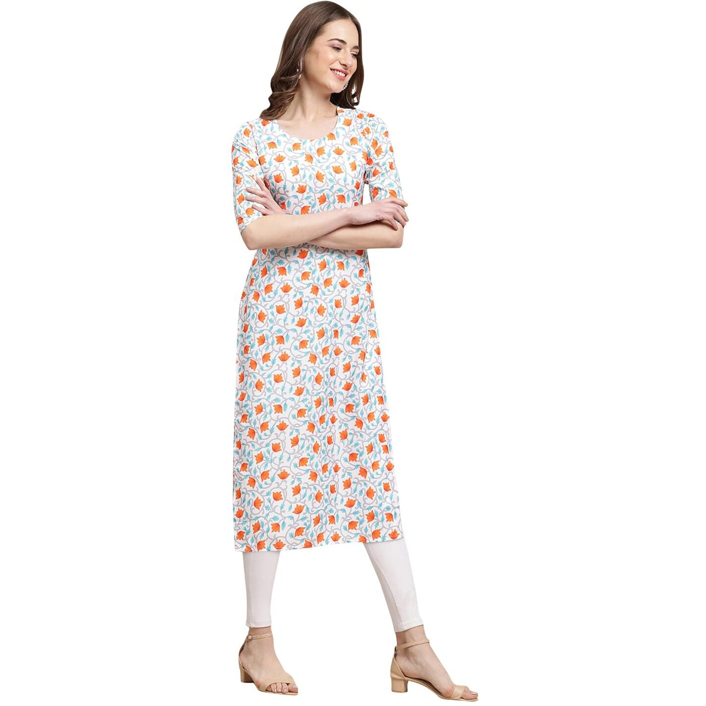Pinkmint Women's Crepe Digital Print Straight Kurta Pack of 6 [CR-369-343-370-362-334-329-L]