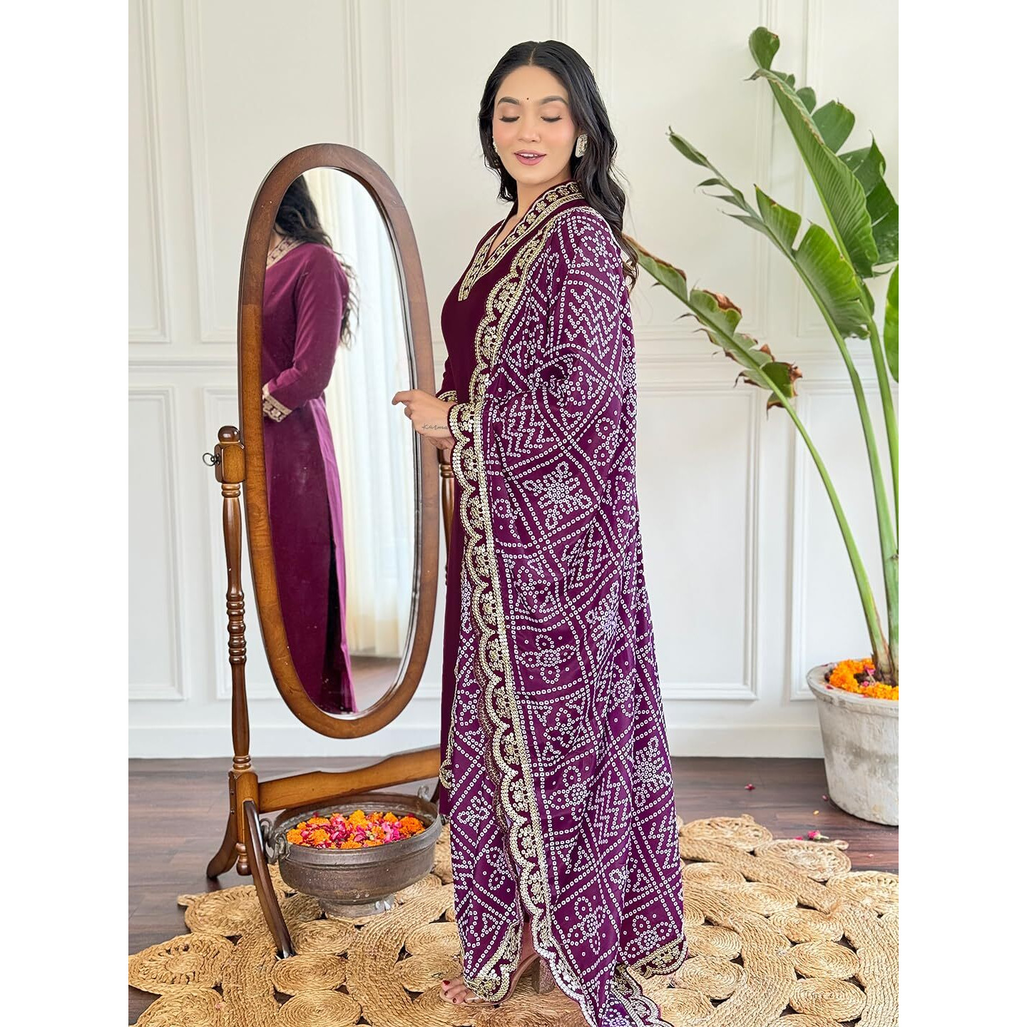 Naixa Women's Maroon Viscose Silk Embroidered Straight Kurta with Viscose Silk Pant and Chinon Printed Dupatta Sets (NX-586-Maroon-M)