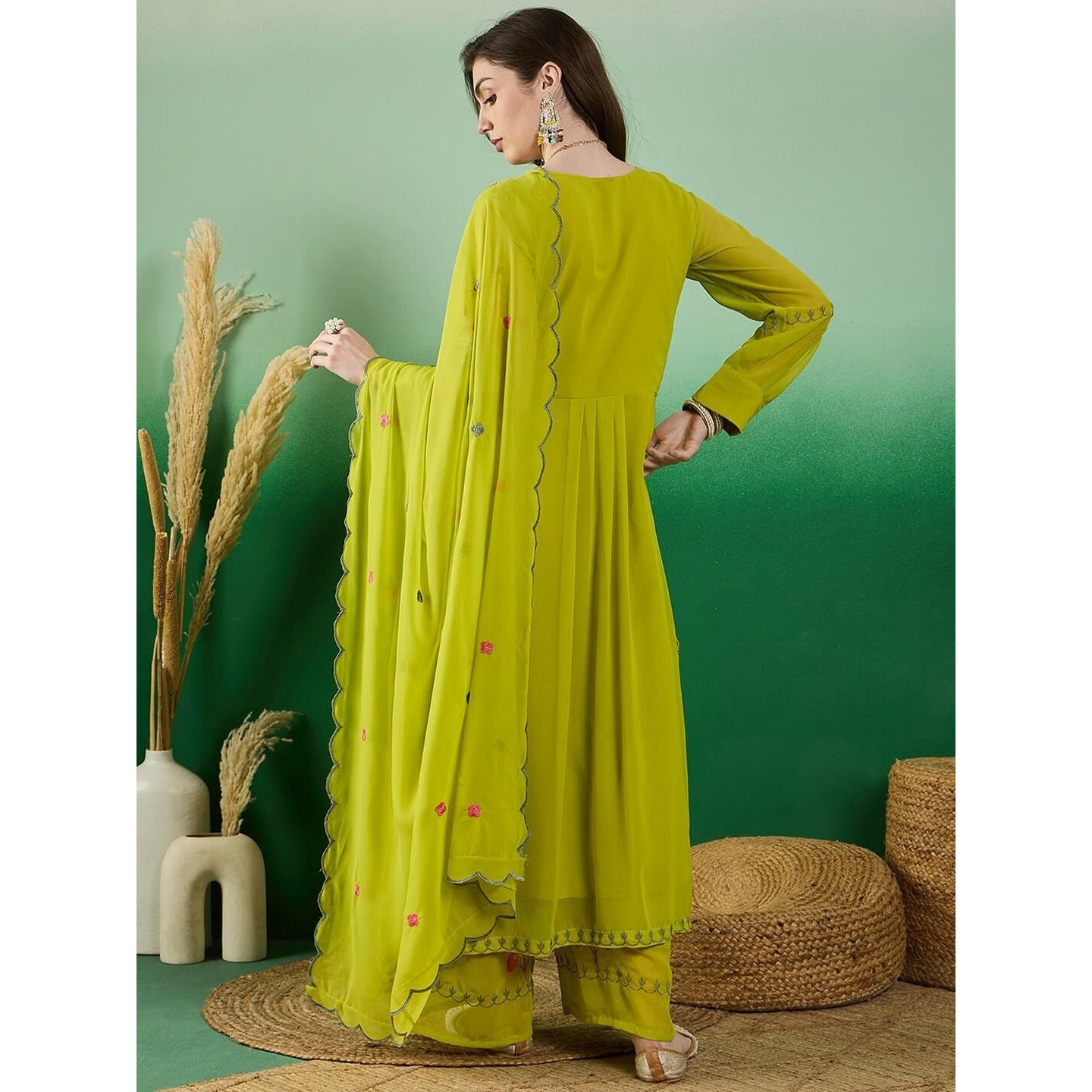Fashion Basket Georgette Straight Floral Plazzo Kurta Set