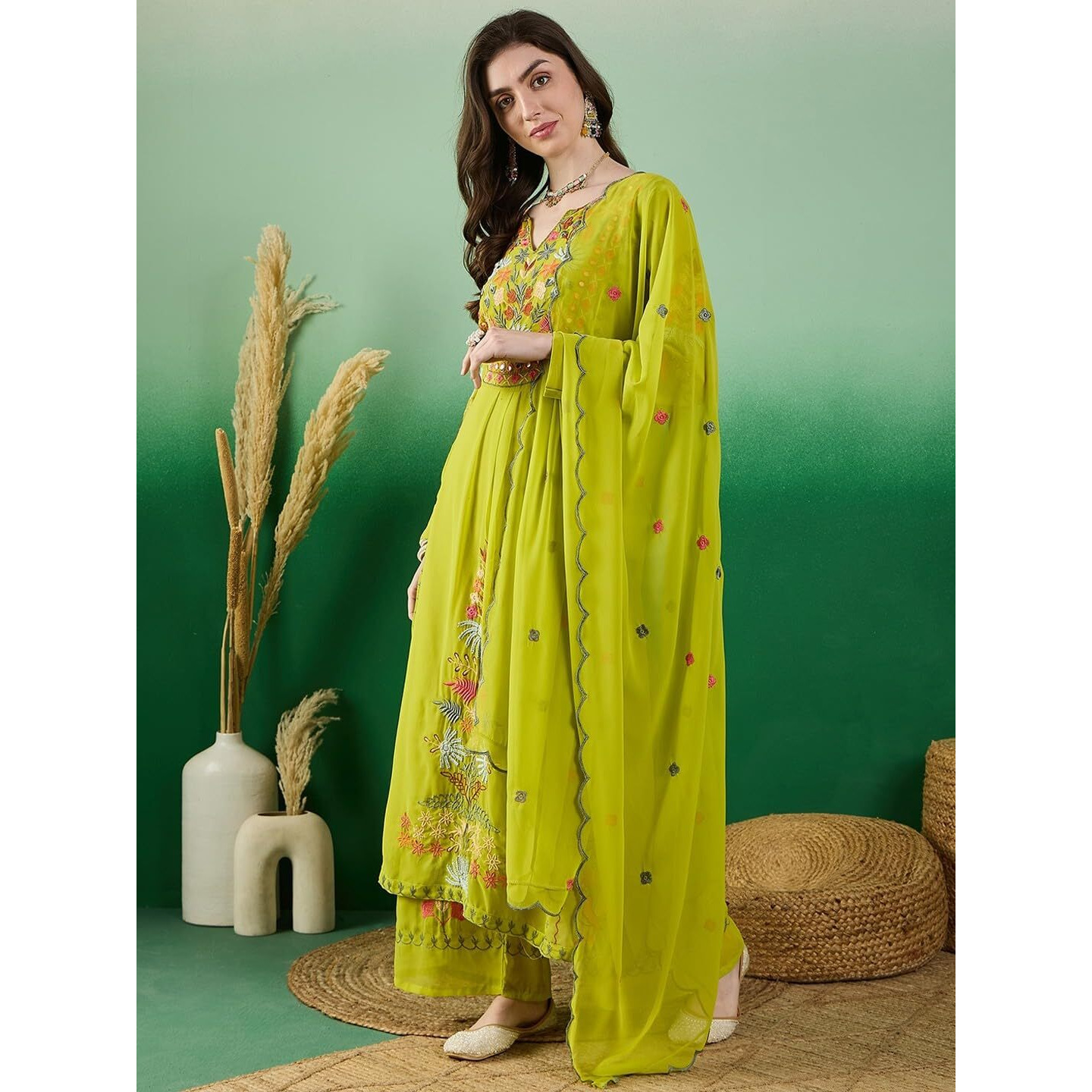 Fashion Basket Georgette Straight Floral Plazzo Kurta Set