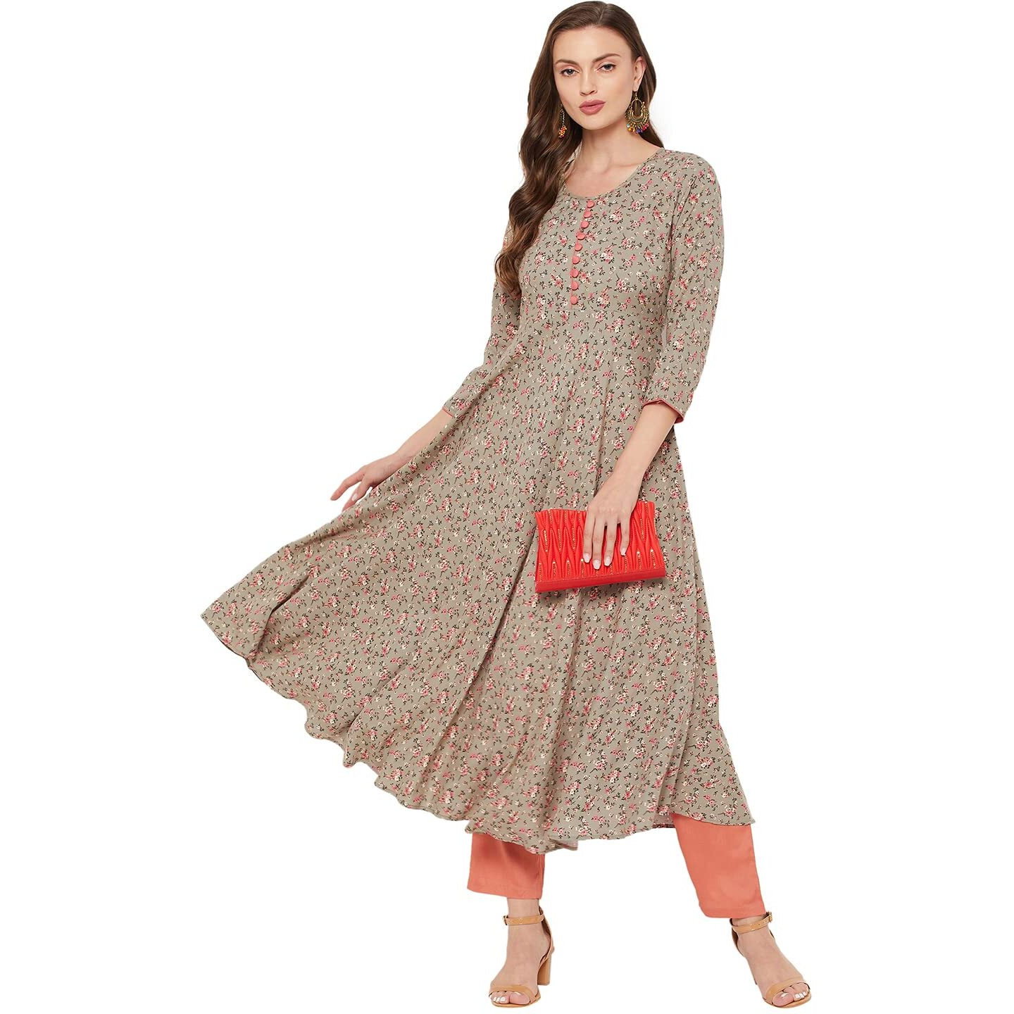 Tissu Women's Rayon Green & Pink Floral Printed A-Line Kurta 2192_Green_7XL