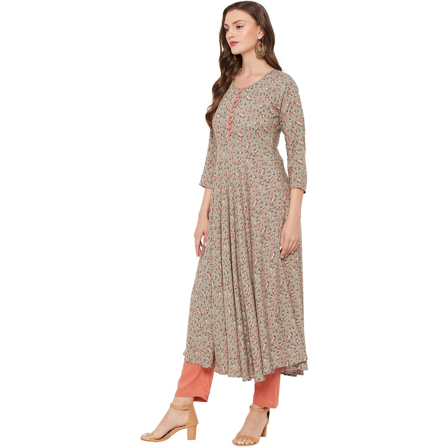 Tissu Women's Rayon Green & Pink Floral Printed A-Line Kurta 2192_Green_7XL